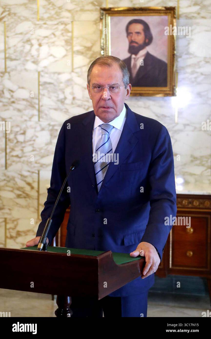 26 gennaio 2019 - Cartagine, Tunisia - il Presidente della Repubblica BÃ©ji Caid Essebsi riceve al Palazzo Cartagine il Ministro degli affari Esteri russo Sergei Lavrov che fa una visita di due giorni a Tunisi. (Immagine di credito: © Chokri Mahjoub/ZUMA Wire) Foto Stock