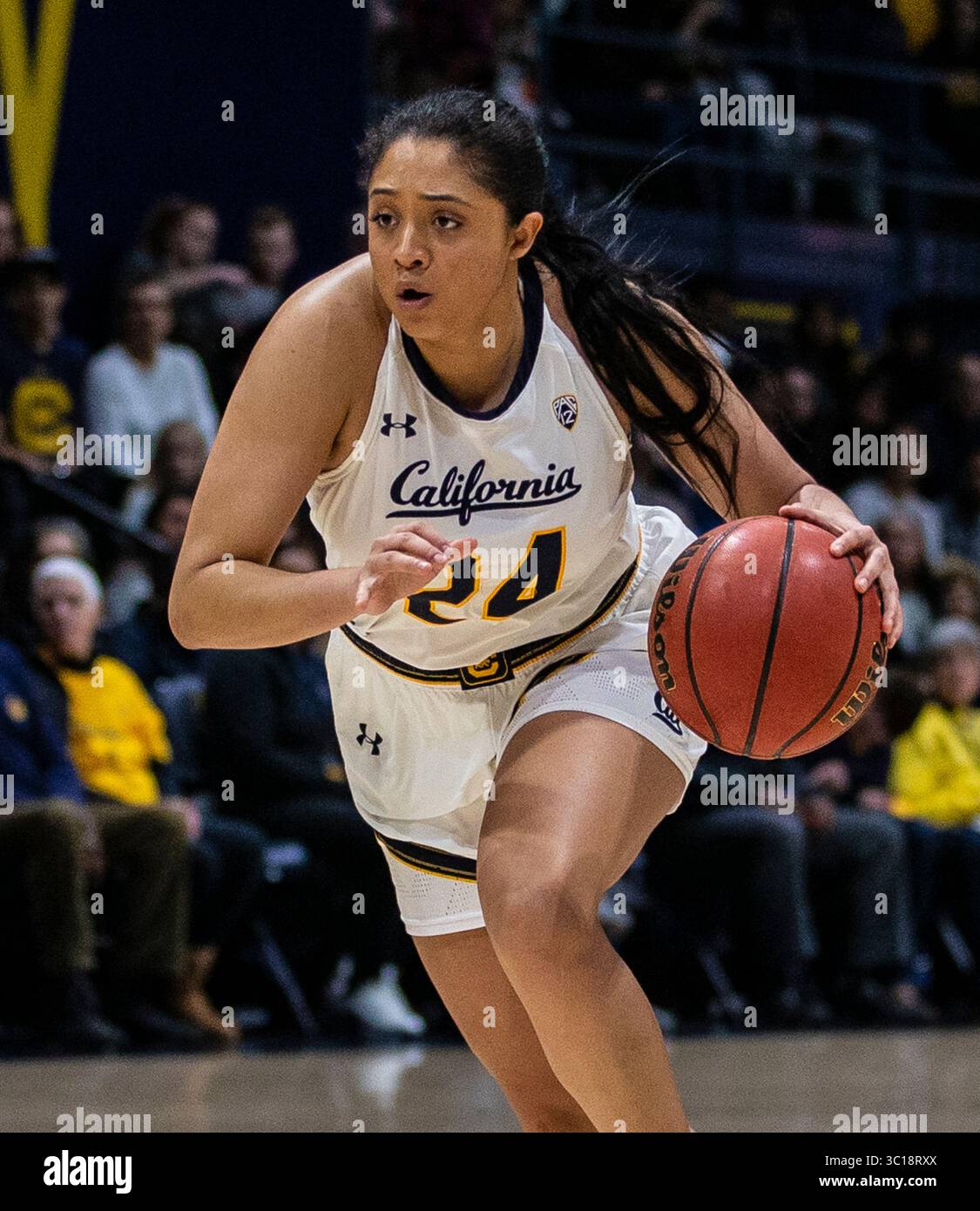 31 gennaio 2019 Berkeley, CA U.S.A., la guardia californiana Recee' Caldwell (24) va al basket durante la partita di basket femminile NCAA tra Stanford Cardinal e i California Golden Bears 81-80 vincono all'Hass Pavilion Berkeley California. Thurman James / CSM(immagine di credito: &Copy; Thurman James/CSM tramite cavo ZUMA) Foto Stock
