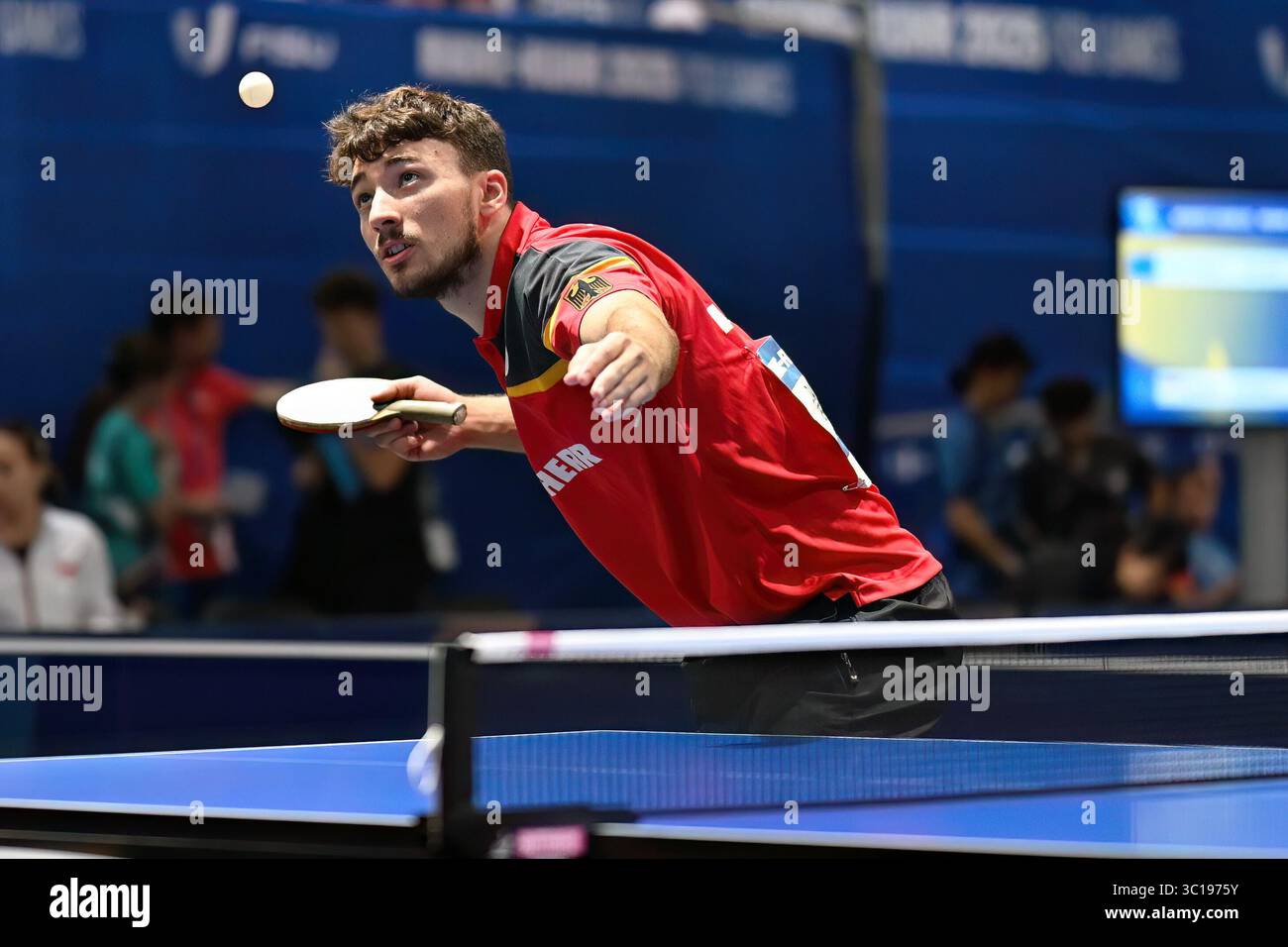 Essen, Germania. 22 luglio 2025. Rhine-Ruhr 2025 FISU Games - Tischtennis am 22.07.2025 in der Messe Essen in Essen Herren Einzel: Matthias Danzer ( GER ) foto: Revierfoto crediti: ddp media GmbH/Alamy Live News Foto Stock