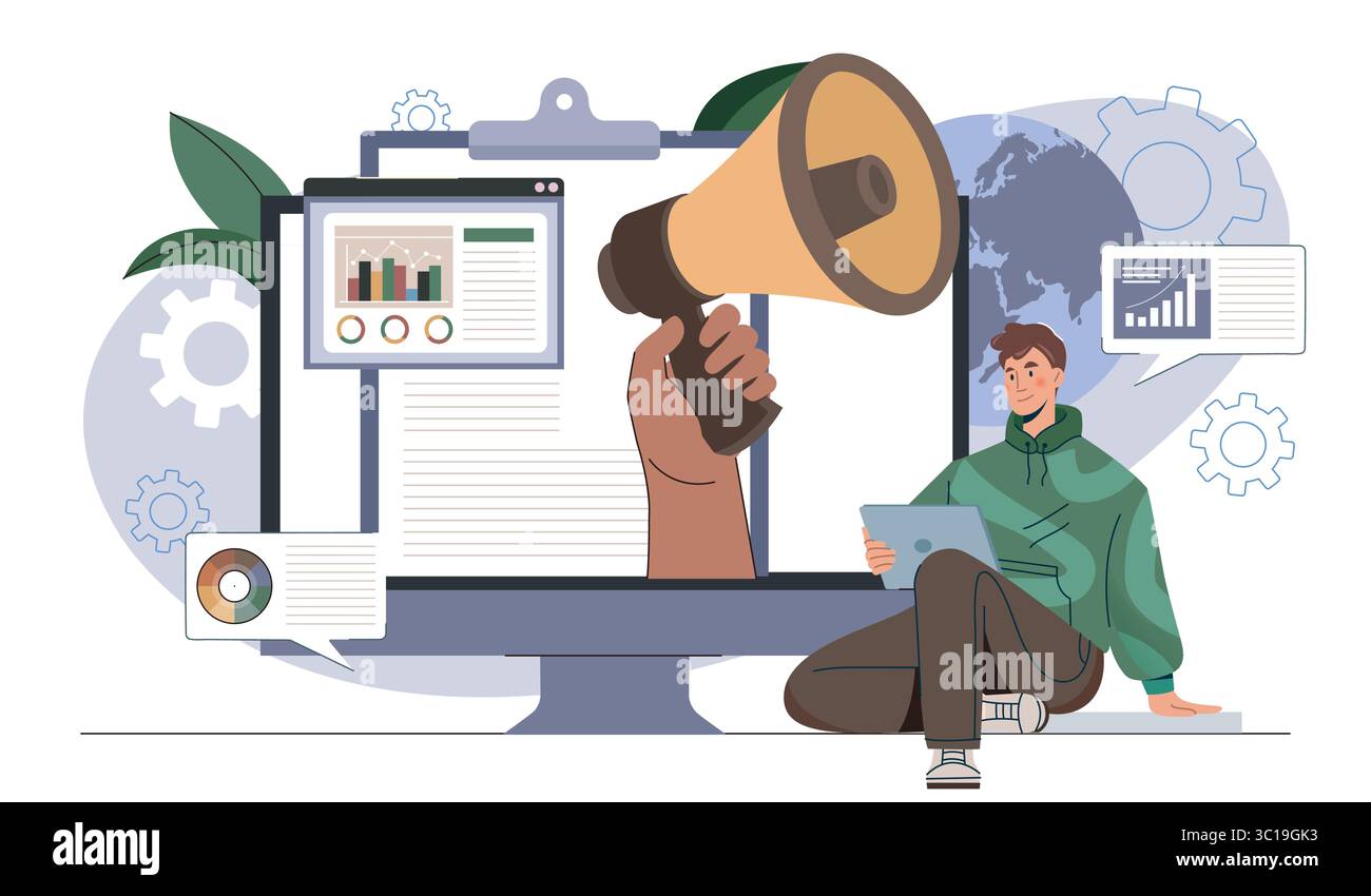 Concetto di annuncio di marketing digitale. Illustrazione vettoriale Illustrazione Vettoriale