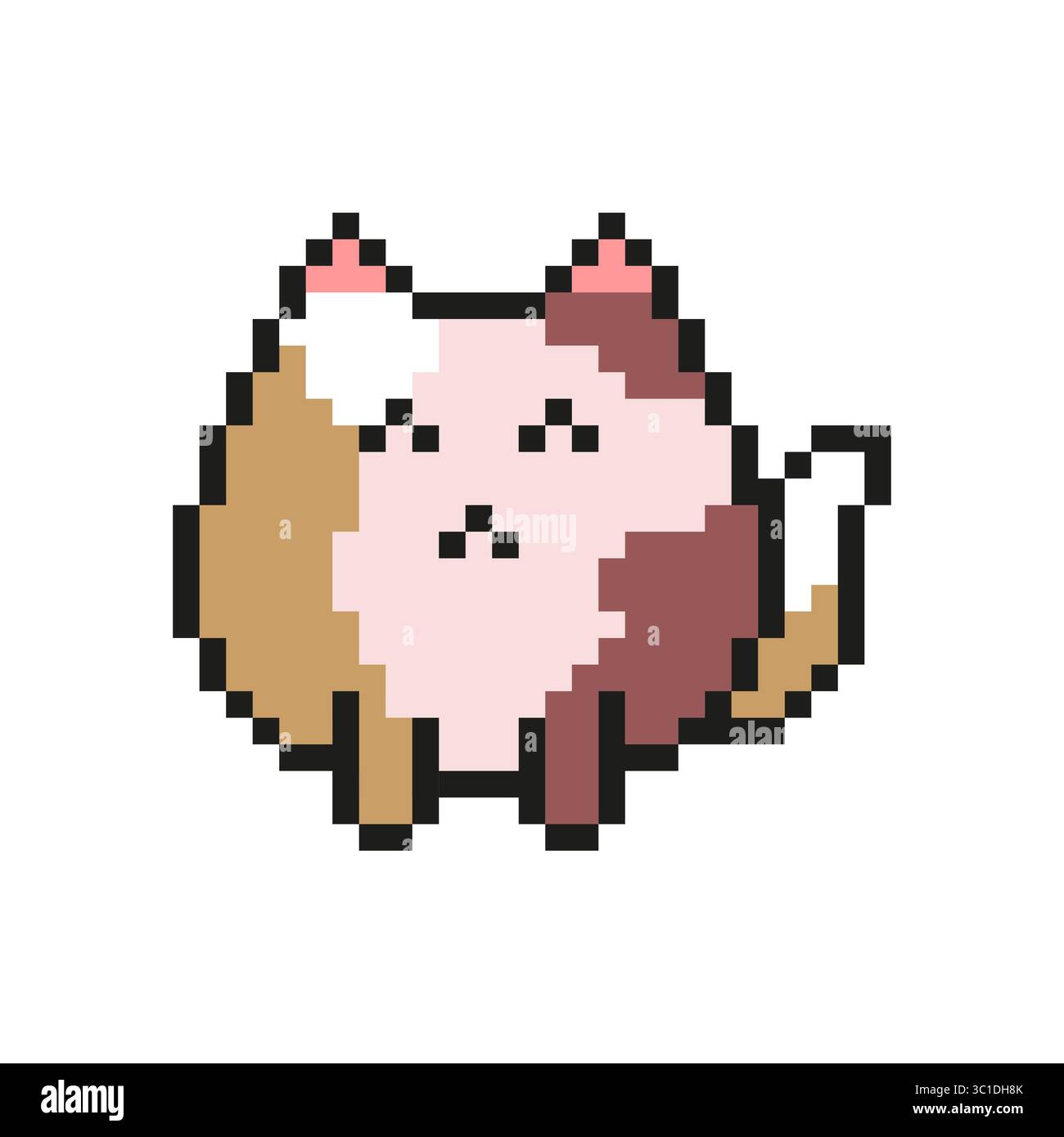 Carattere pixel Cat. Figura di un animale felino. Simpatica illustrazione di un animale domestico. Orange Kitty Vector. Illustrazione Vettoriale