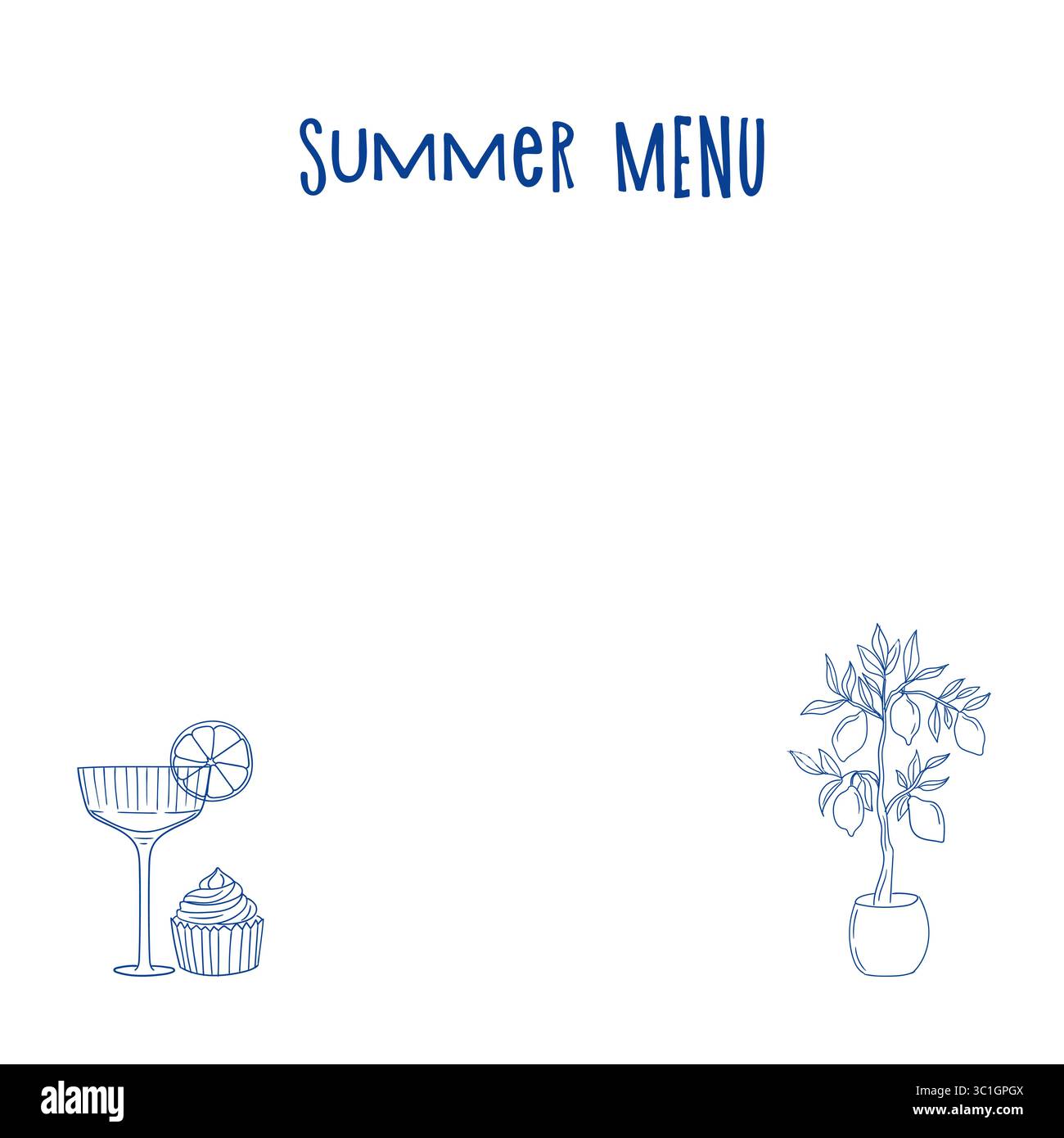 Menu estivo con bevande rinfrescanti e dessert in stile minimalista Illustrazione Vettoriale