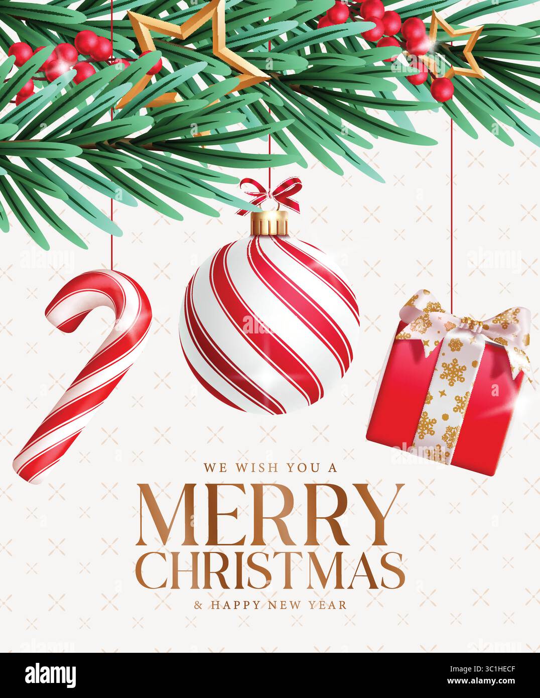 Design del poster clipart per auguri di buon Natale. Augurando buon Natale e felice anno nuovo clip art di testo con elementi decorativi come garland Illustrazione Vettoriale