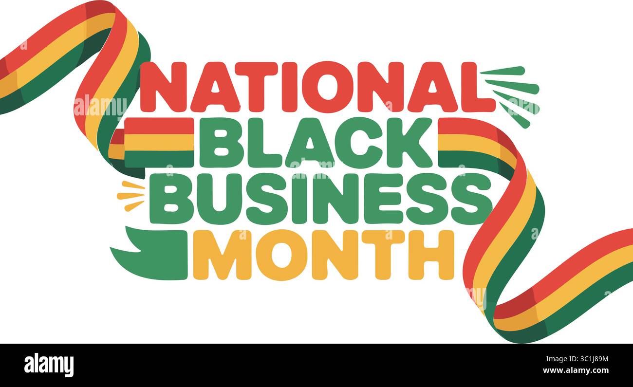 Banner nazionale del mese aziendale nero con nastri panafricani Illustrazione Vettoriale