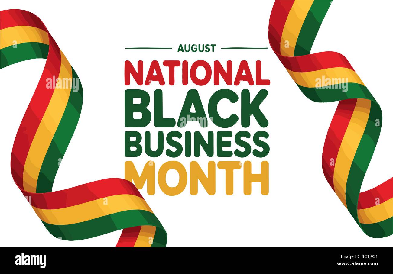 Banner banner National Black Business Month Vector con nastri panafricani Illustrazione Vettoriale