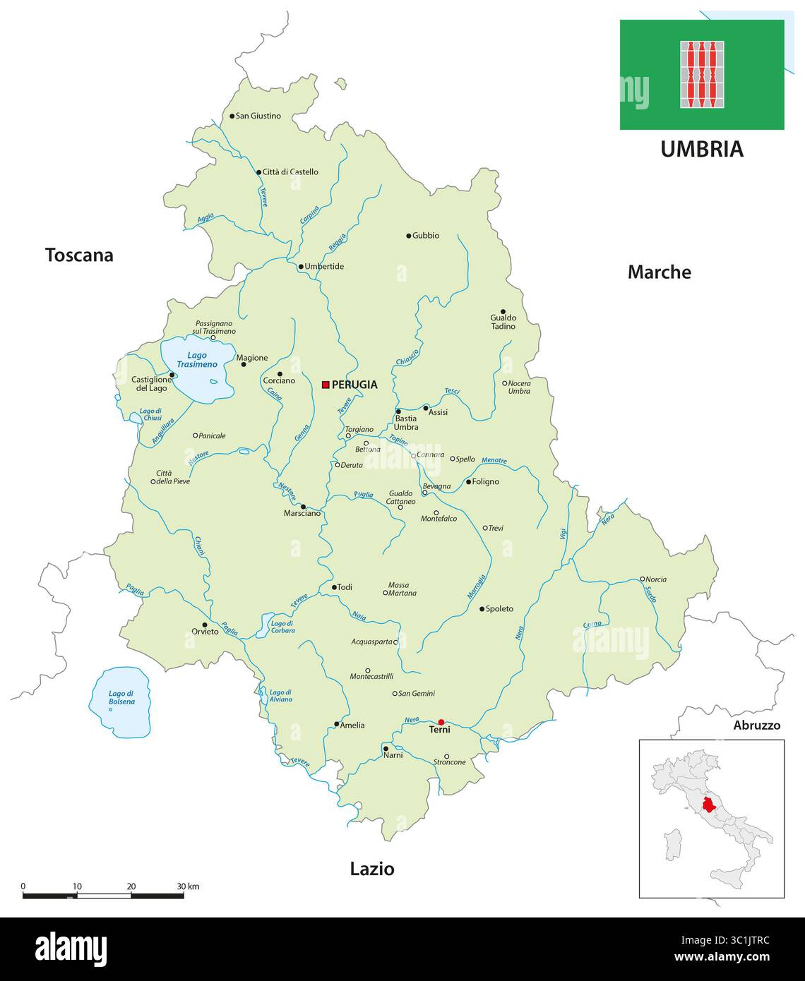 Mappa della regione Umbria italiana Foto Stock