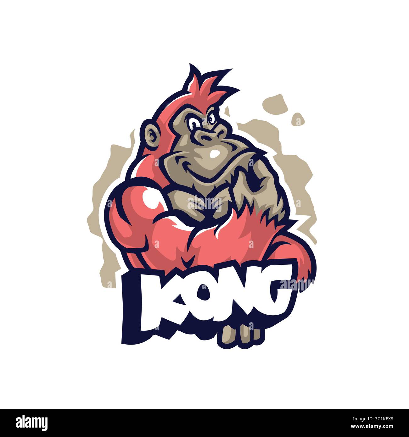 Design con logo Kong mascotte e moderno stile grafico per la stampa di badge, stemmi e t shirt. Illustrazione Smart gorilla. Illustrazione Vettoriale