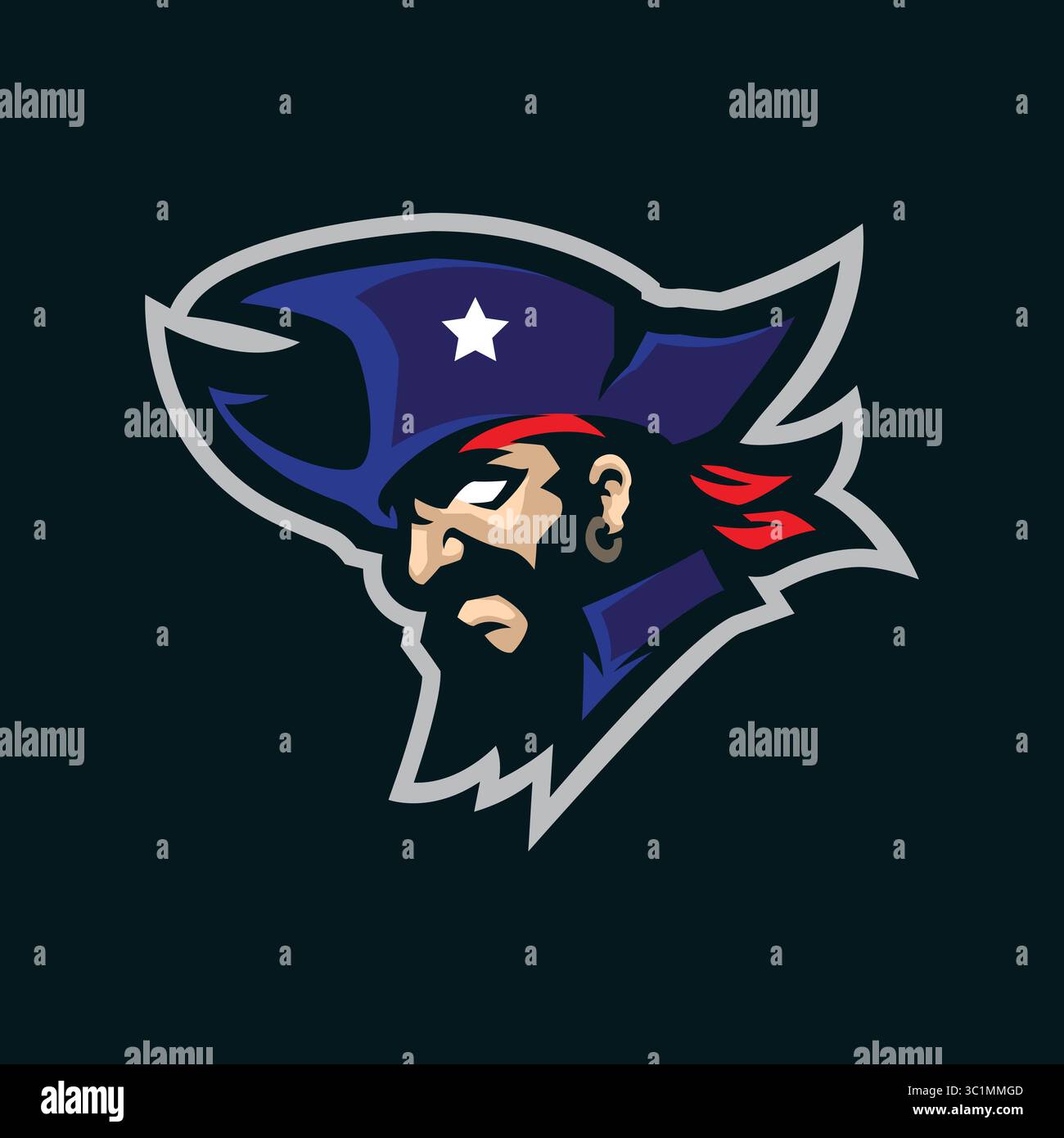 Design vettoriale con logo della mascotte Patriot e design moderno per la stampa di badge, emblemi e t shirt. Illustrazione capo patriota. Illustrazione Vettoriale