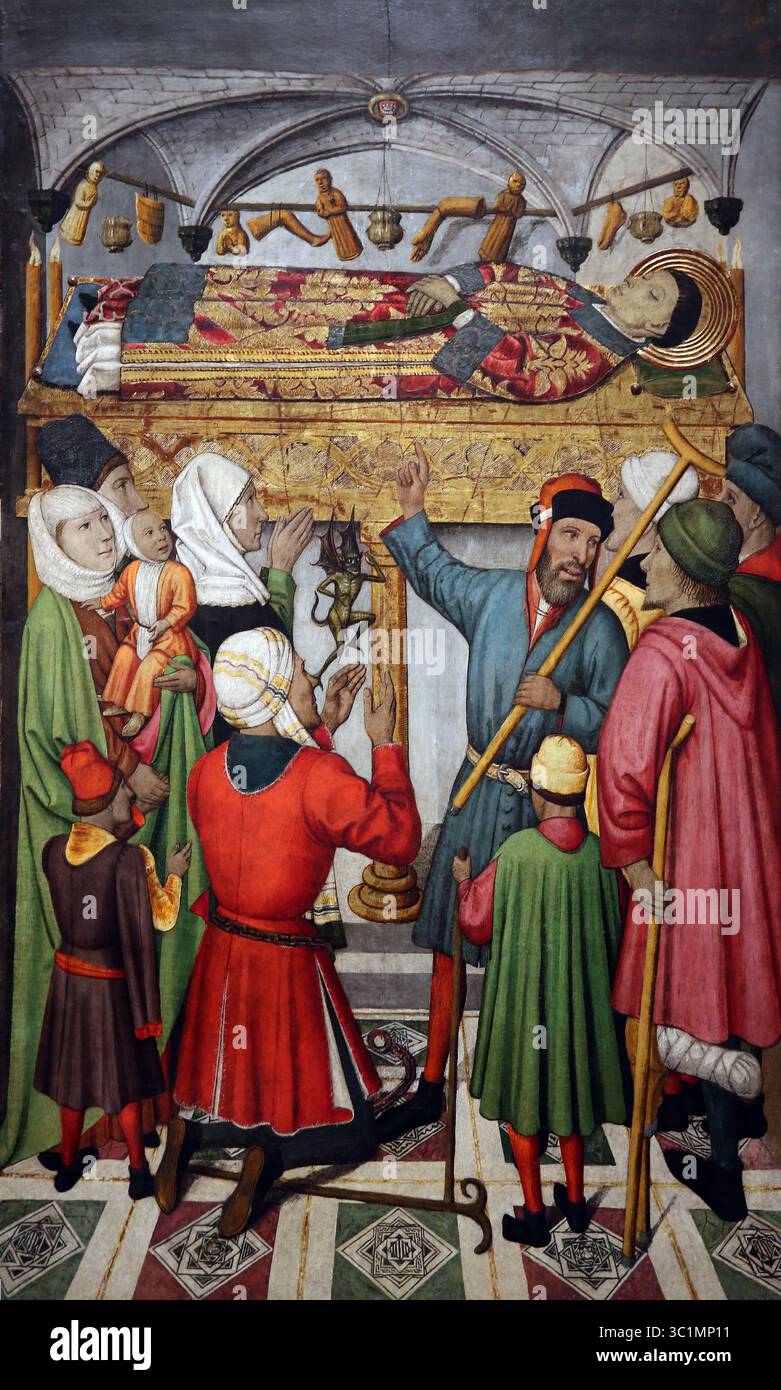 Pala d'altare di saint Vicent di Jaume Huguet, 1455-1460. Miracoli postumi di St. Vicent. MNAC. Spagna. Foto Stock