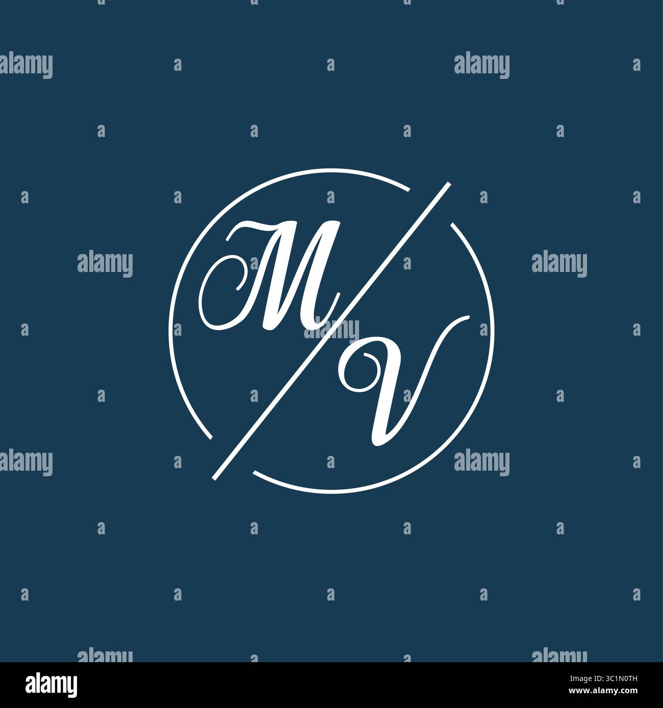 Monogramma del logo MV con lettera iniziale con grafica vettoriale vettoriale stile linea circolare Illustrazione Vettoriale