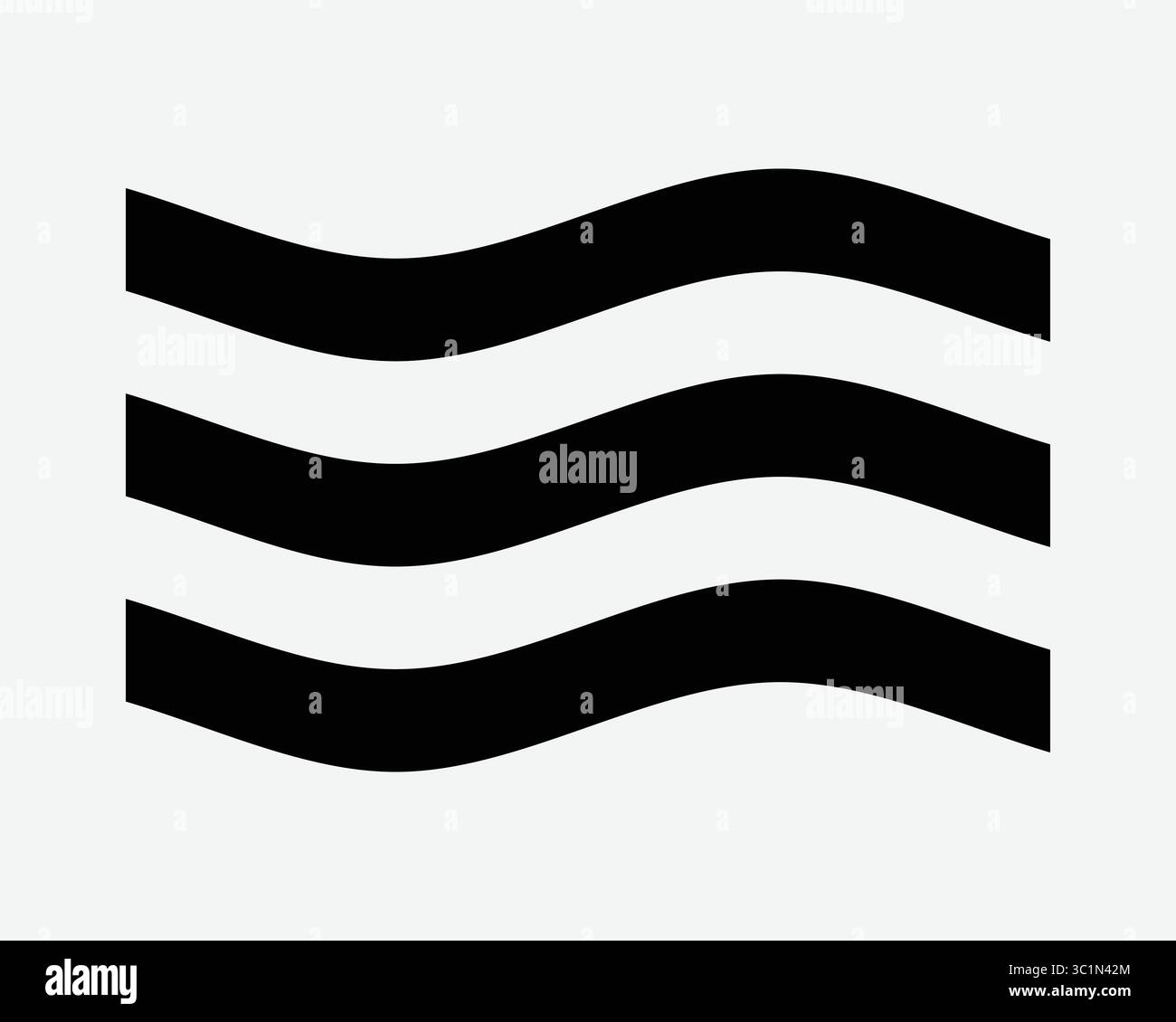 Wave Three lines Wavy Water Ocean Sea acque accidentate Shap Lake Flow movimento Tide River simbolo simbolo simbolo illustrazione bianco nero Illustrazione Vettoriale