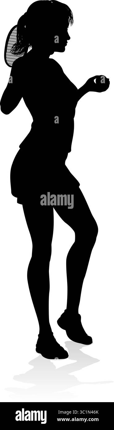 Giocatore di tennis Donna persona sportiva Silhouette Illustrazione Vettoriale