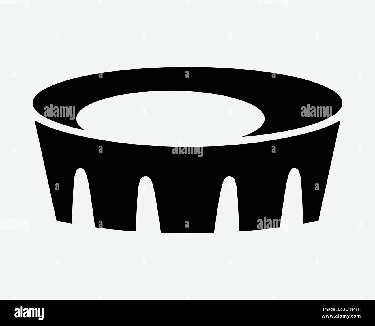 Stadium Arena Sports Center struttura Concorso Game Building Circle Round Tournament icona bianco nero segno simbolo illustrazione vettore Illustrazione Vettoriale