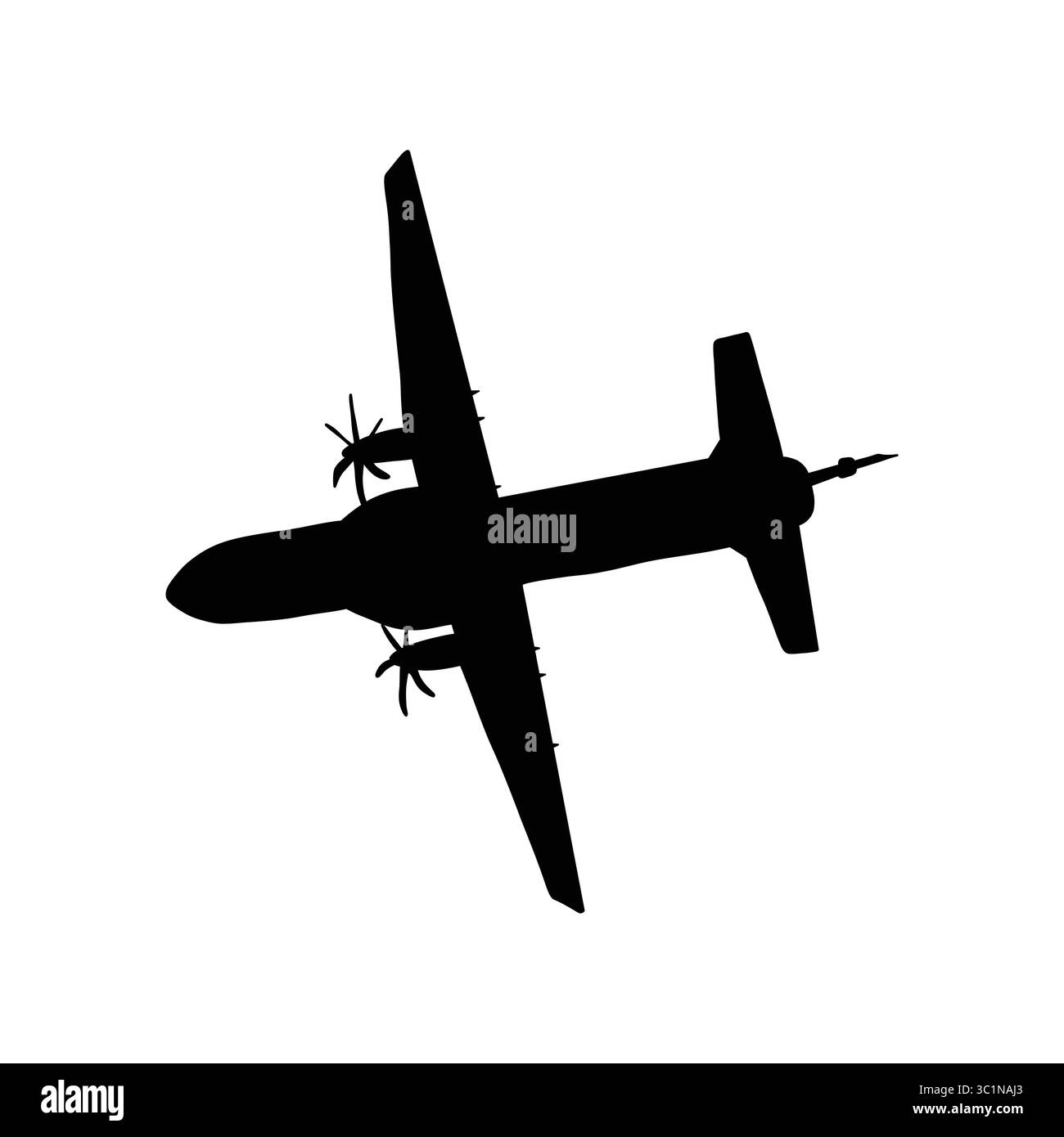 Silhouette dell'aeroplano Turboprop isolata su sfondo bianco Illustrazione Vettoriale