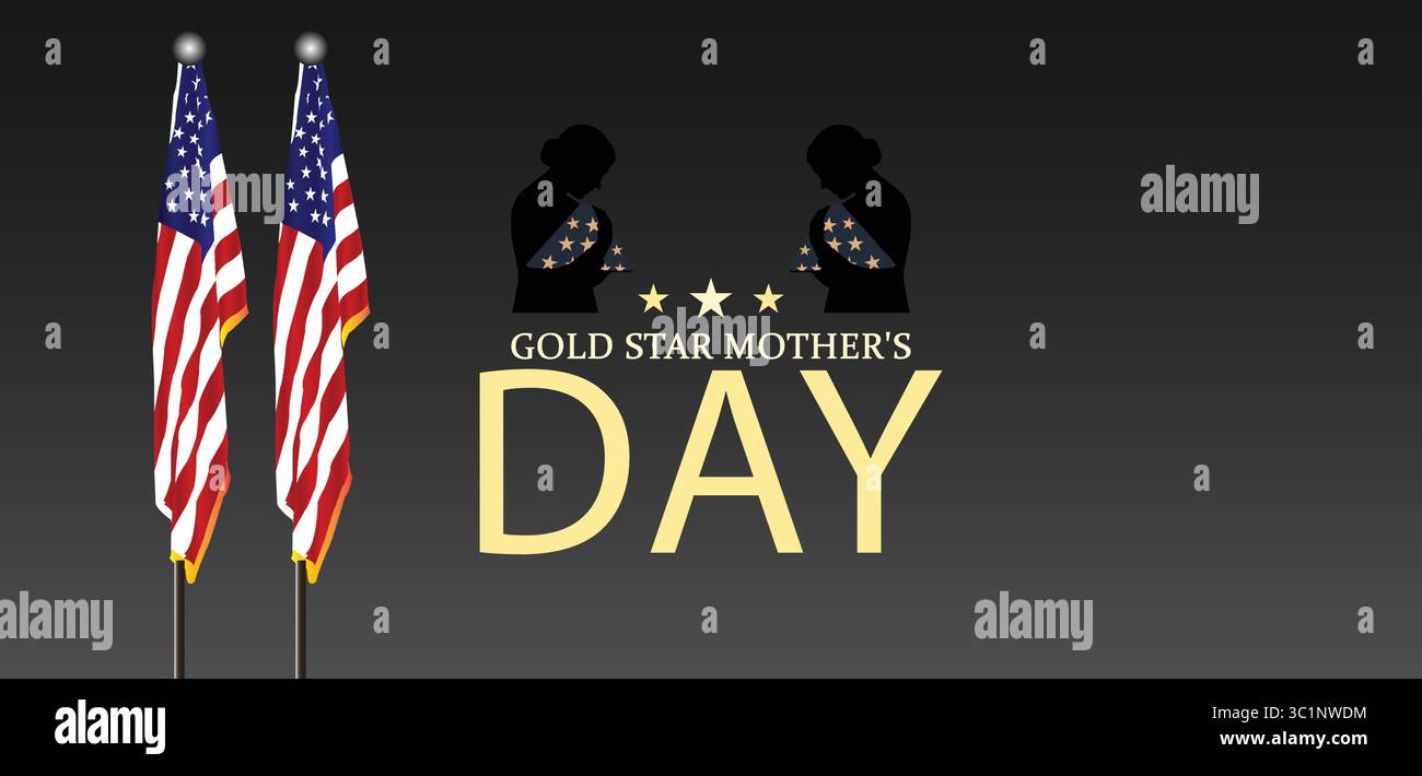 Tributo alla silhouette della Festa della mamma flag Gold Star Illustrazione Vettoriale