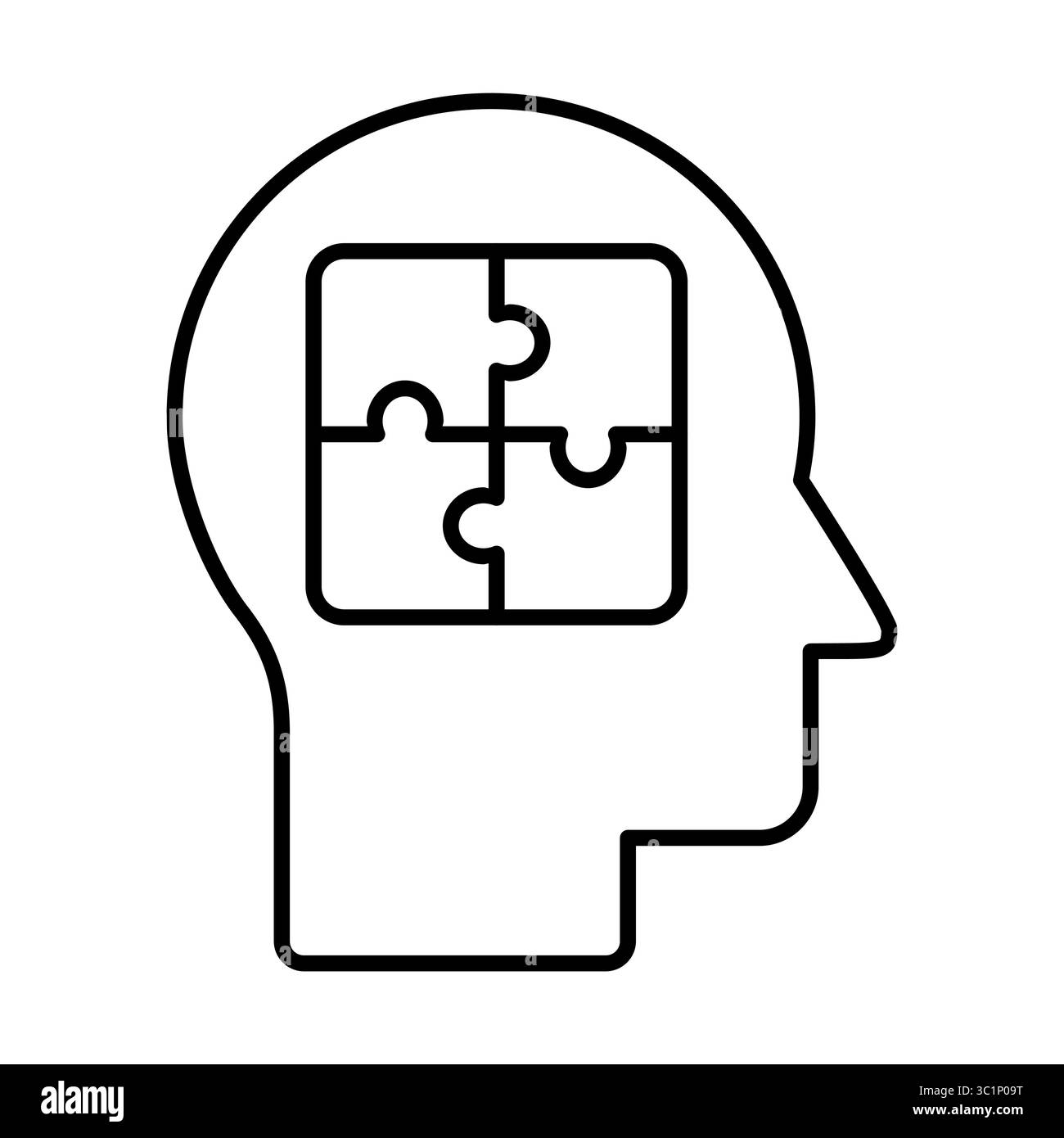 Icona della linea della testa del puzzle. Thinkig logico. Consulenza psicologica. Mente complicata. Concetto di risoluzione dei problemi. Trovare una mentalità equilibrata. Vettore creativo Illustrazione Vettoriale