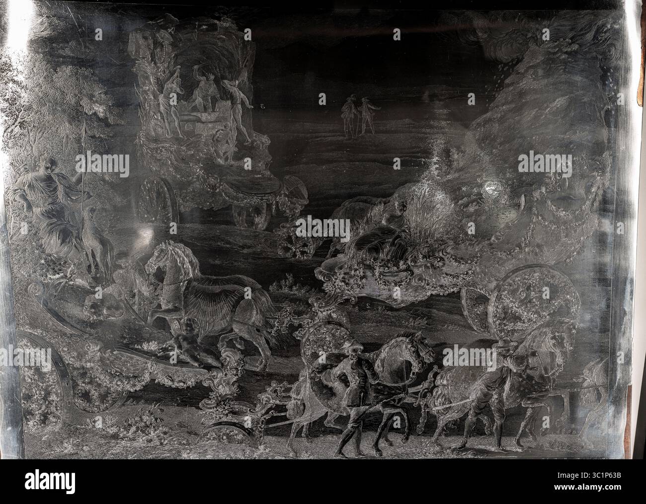 Carro di Diana, 1764, maschera reale commemorativa dell'arrivo di Carlo III e Maria Amalia di Sassonia nel 1759, Museo del Barocco di Catalogna, Manresa, Spagna. Foto Stock