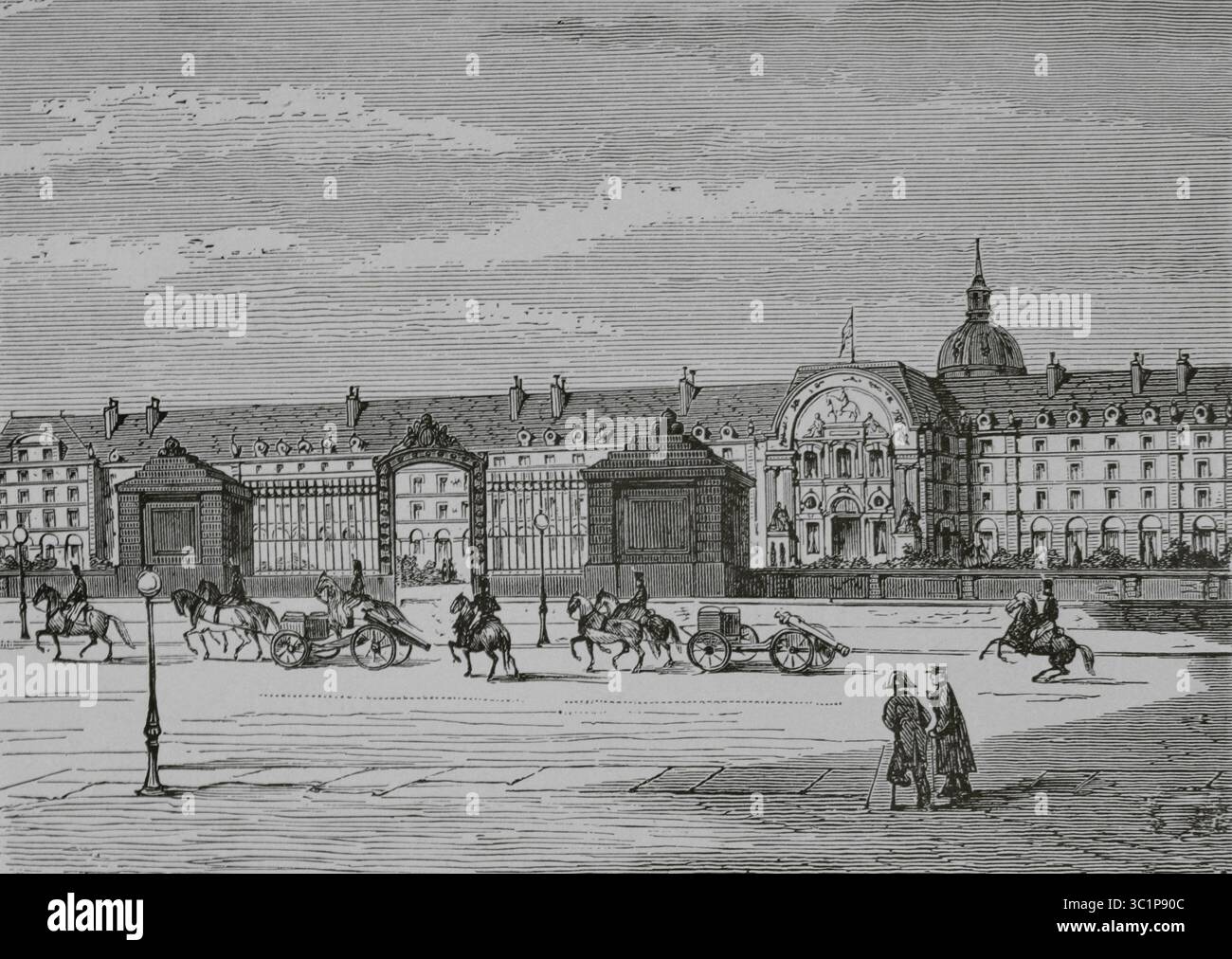 Parigi, Francia. Les Invalides (Hôtel des Invalides). Complessi architettonici costruiti nel 1670 dal re Luigi XIV di Francia, per fornire alloggio agli invalidi di guerra che erano stati lasciati senza casa. Incisione. Histoire de Paris et de ses Monuments (storia di Parigi e dei suoi monumenti), 1895. Foto Stock