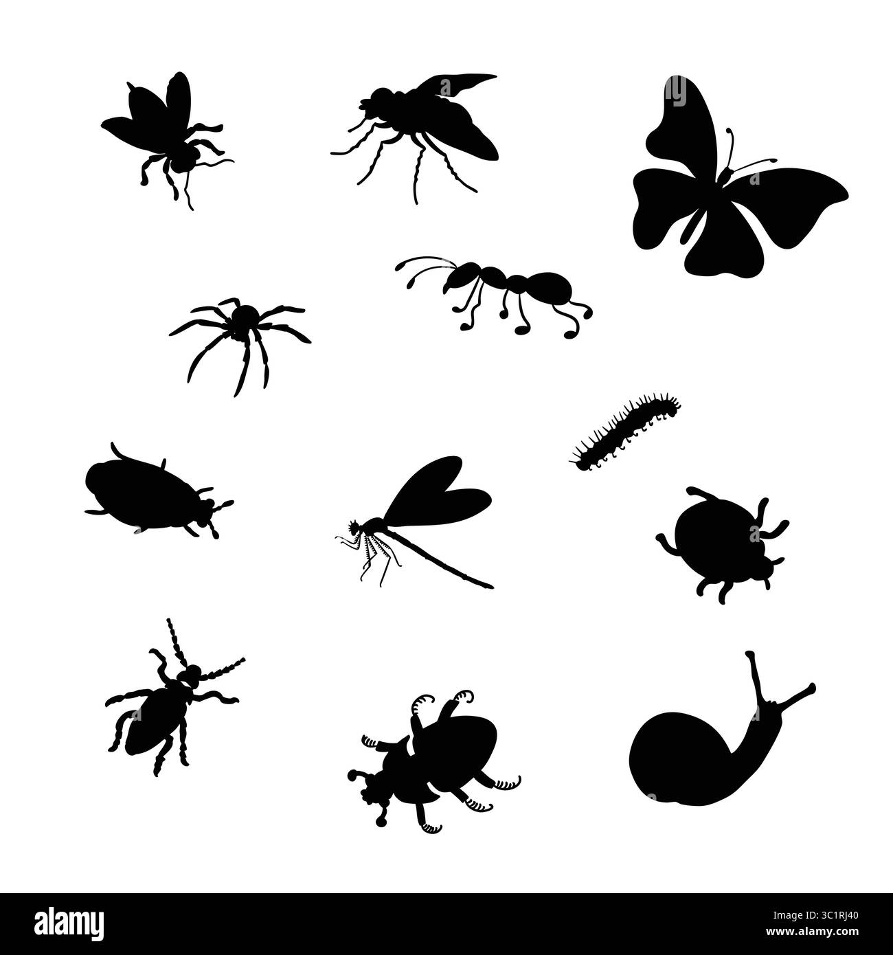Collezione Clipart con silhouette minimalista Black Insect per l'artigianato Illustrazione Vettoriale