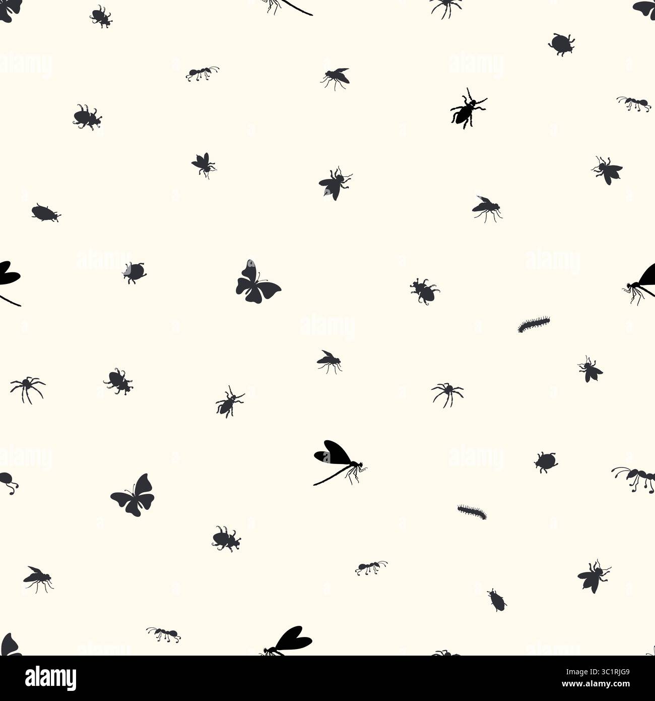 Sfondo crema morbida con silhouette minimali di insetti Illustrazione Vettoriale