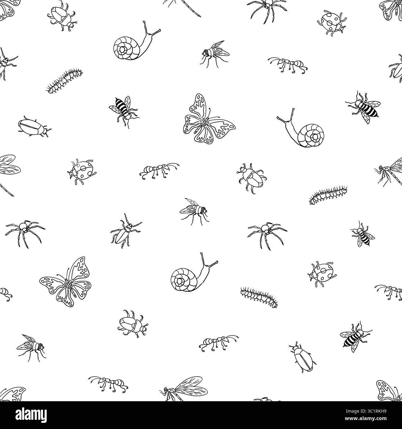 Elegante sfondo bianco con insetti minimal Line Art Illustrazione Vettoriale