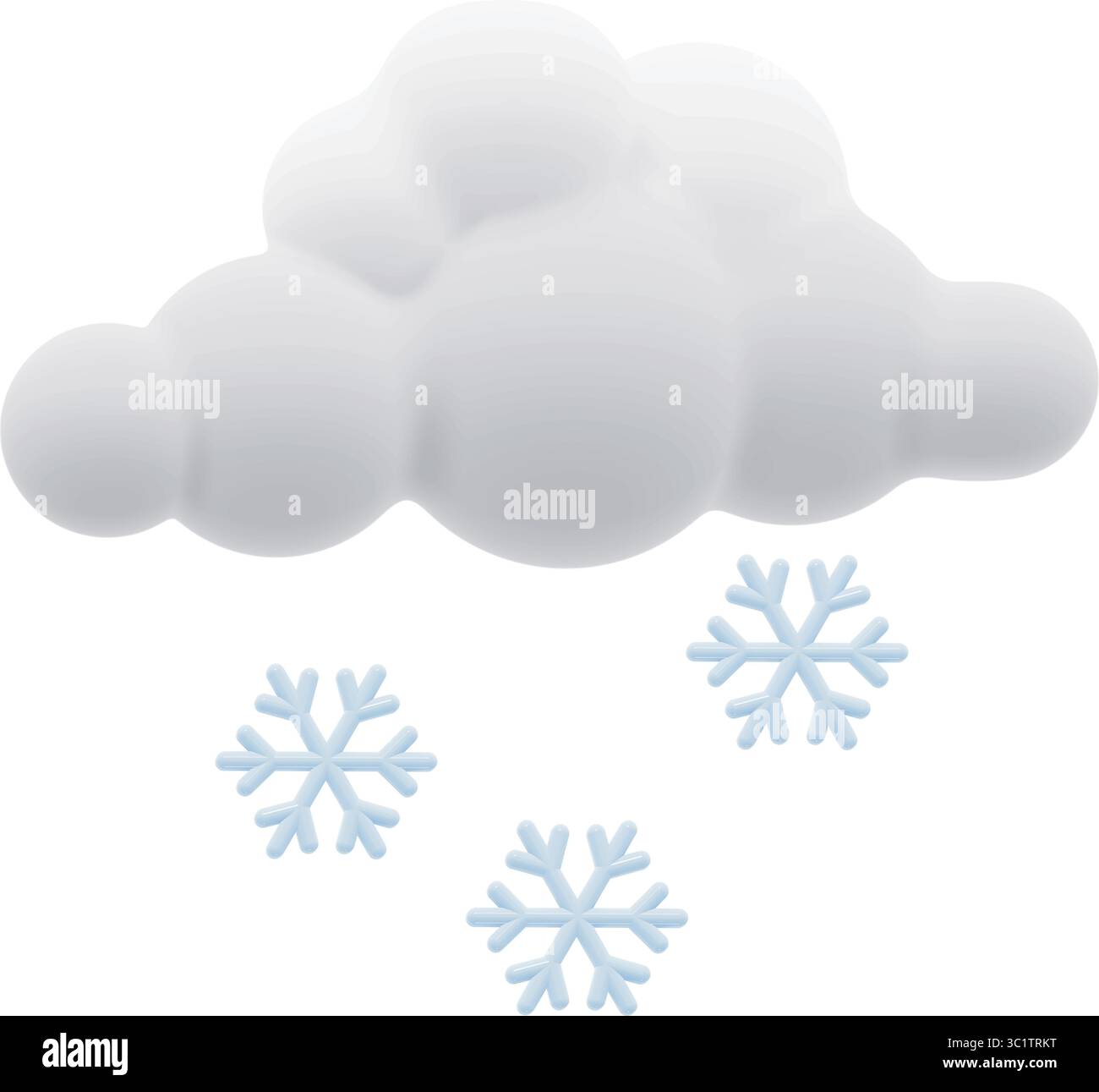Icona meteo vettoriale 3D che mostra nuvole bianche soffici con fiocchi di neve cadenti. Una rappresentazione morbida e pulita del clima nevoso per app e presentazioni. Illustrazione Vettoriale