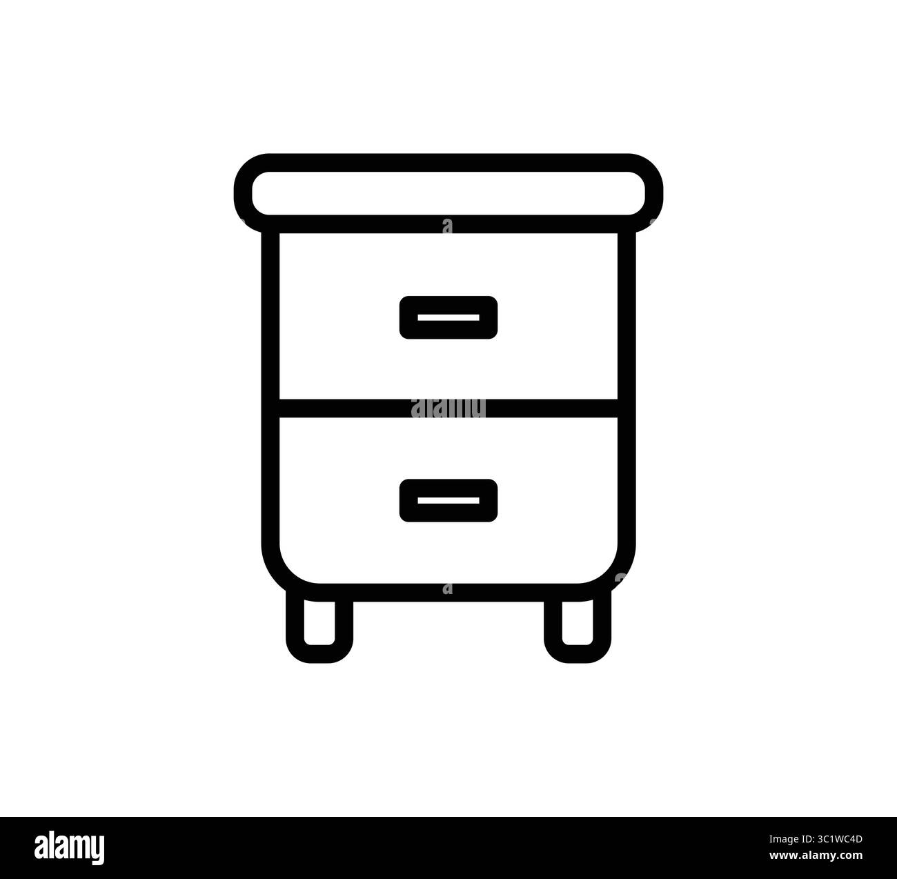 Questa illustrazione presenta un comodino in legno minimalista con due cassetti, perfetto per l'arredamento moderno della camera da letto e soluzioni di stoccaggio. Illustrazione Vettoriale