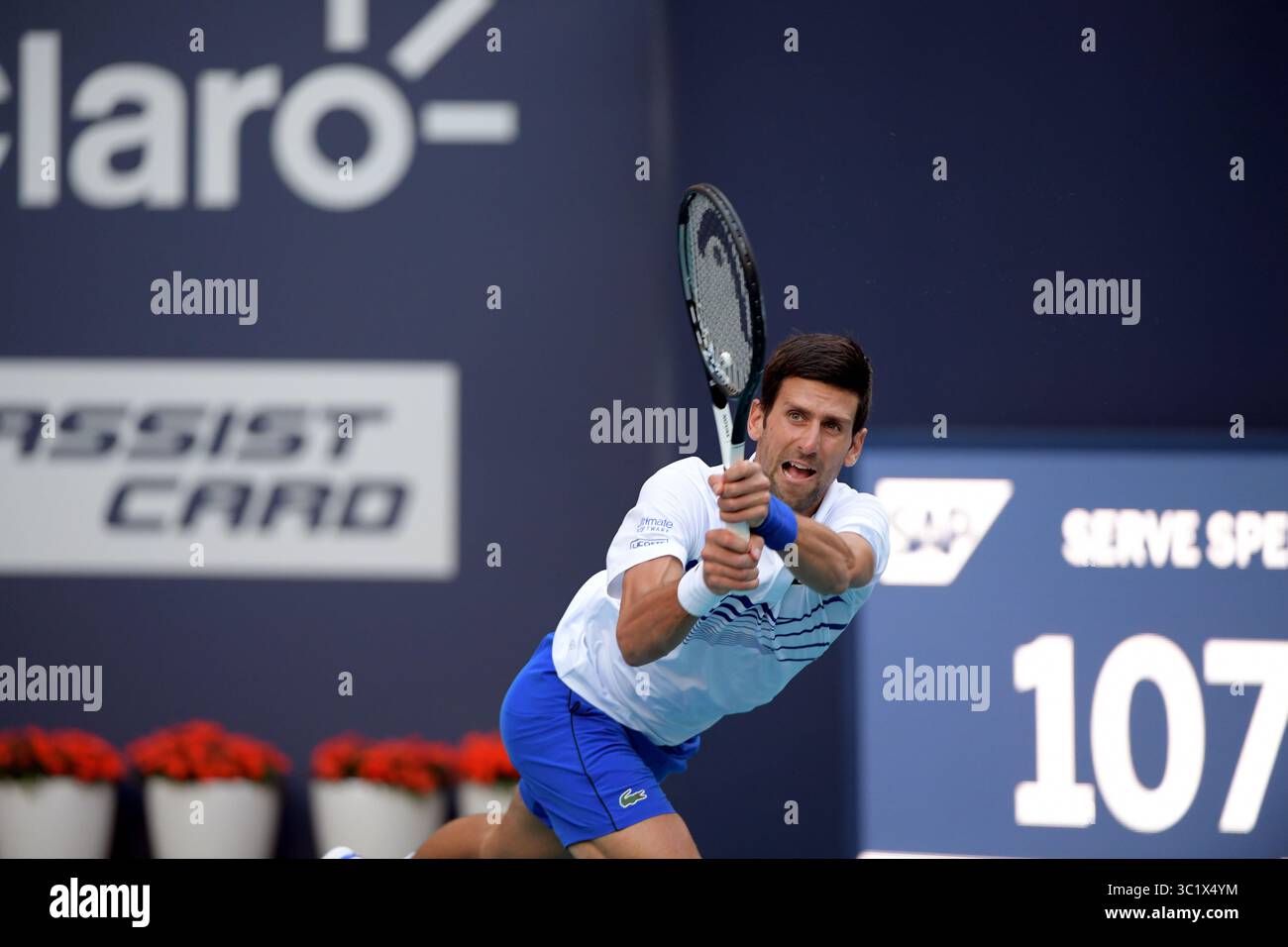 24 marzo 2019 - Miami Gardens, Florida, Stati Uniti d'America - MIAMI GARDENS, FLORIDA - 24 MARZO: Novak Djokovic della Serbia sconfigge Federico Delbonis dell'Argentina il giorno 7 del Miami Open presentato da Itau all'Hard Rock Stadium il 24 marzo 2019 a Miami Gardens, Florida. (Immagine di credito: © SMG via ZUMA Wire) Foto Stock