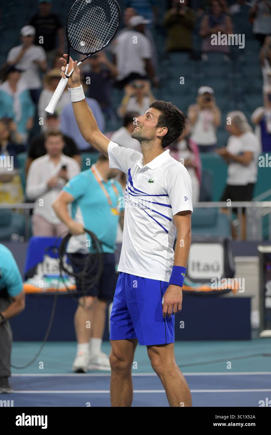 24 marzo 2019 - Miami Gardens, Florida, Stati Uniti d'America - MIAMI GARDENS, FLORIDA - 24 MARZO: Novak Djokovic della Serbia sconfigge Federico Delbonis dell'Argentina il giorno 7 del Miami Open presentato da Itau all'Hard Rock Stadium il 24 marzo 2019 a Miami Gardens, Florida. (Immagine di credito: © SMG via ZUMA Wire) Foto Stock
