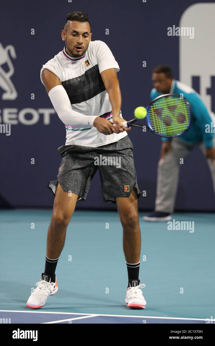 24 marzo 2019 - Miami Gardens, Florida, Stati Uniti d'America - MIAMI GARDENS, FLORIDA - 24 MARZO: Nick Kyrgios il giorno 7 del Miami Open presentato da Itau all'Hard Rock Stadium il 24 marzo 2019 a Miami Gardens, Florida. (Immagine di credito: © SMG via ZUMA Wire) Foto Stock