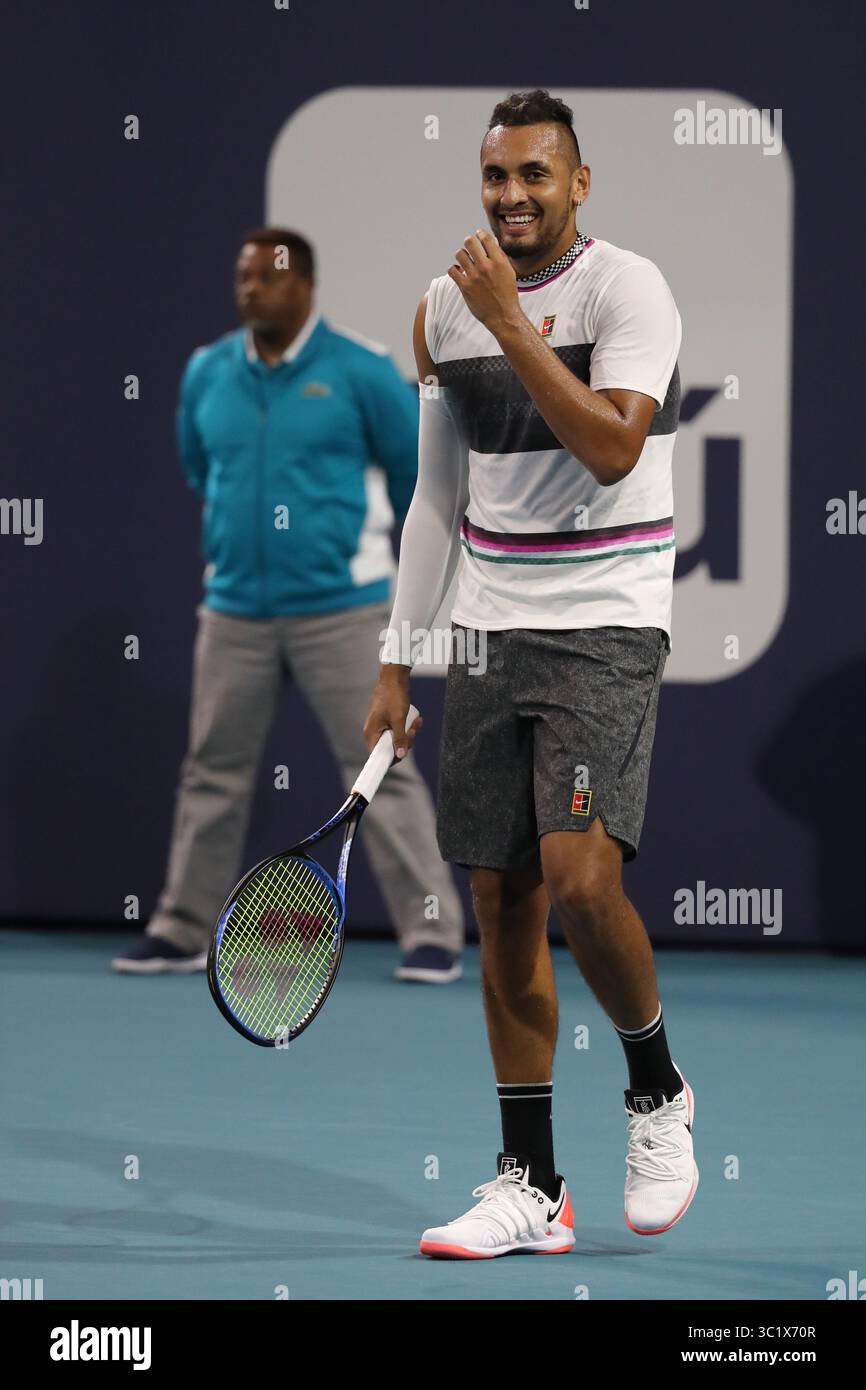 24 marzo 2019 - Miami Gardens, Florida, Stati Uniti d'America - MIAMI GARDENS, FLORIDA - 24 MARZO: Nick Kyrgios il giorno 7 del Miami Open presentato da Itau all'Hard Rock Stadium il 24 marzo 2019 a Miami Gardens, Florida. (Immagine di credito: © SMG via ZUMA Wire) Foto Stock