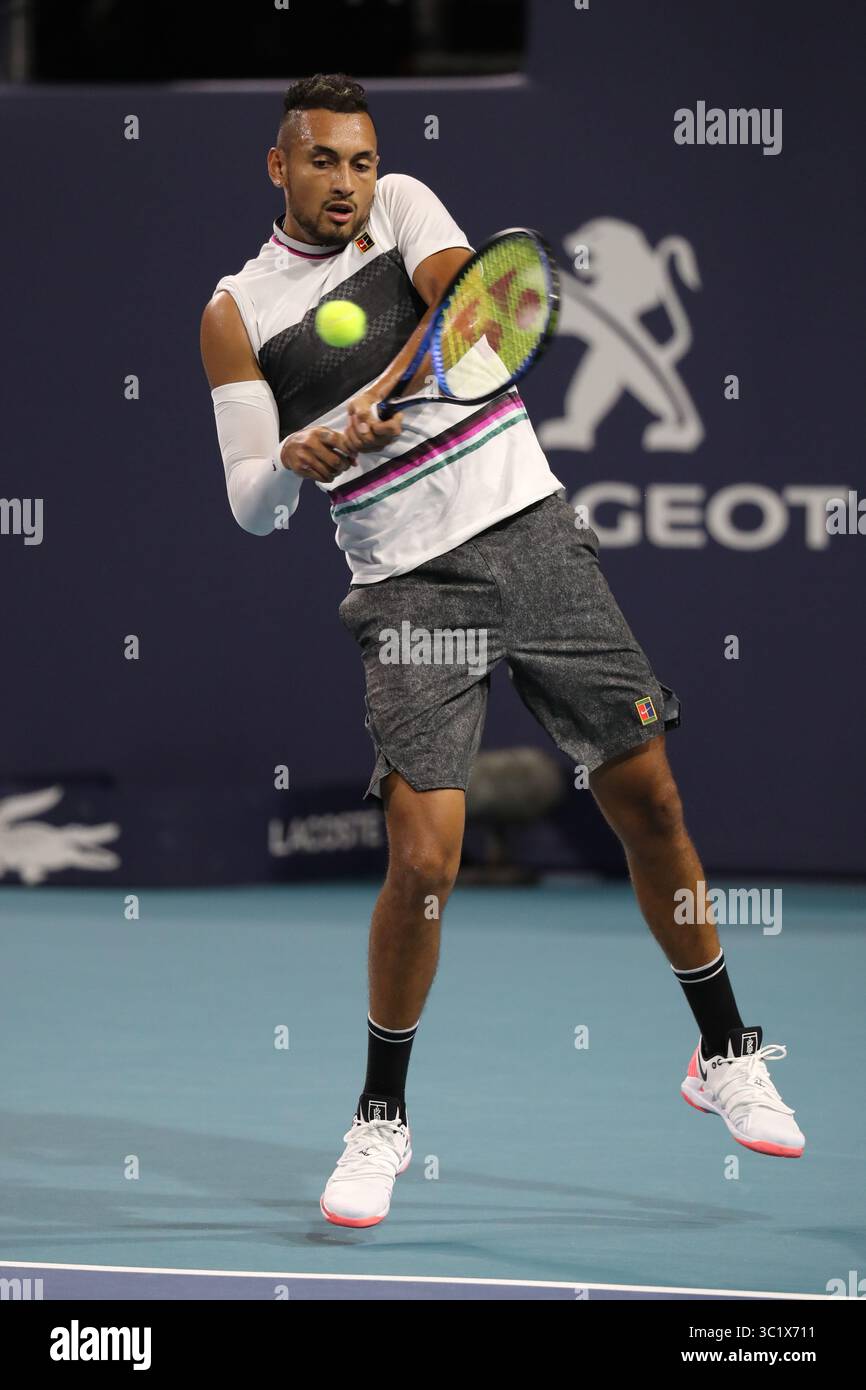 24 marzo 2019 - Miami Gardens, Florida, Stati Uniti d'America - MIAMI GARDENS, FLORIDA - 24 MARZO: Nick Kyrgios il giorno 7 del Miami Open presentato da Itau all'Hard Rock Stadium il 24 marzo 2019 a Miami Gardens, Florida. (Immagine di credito: © SMG via ZUMA Wire) Foto Stock