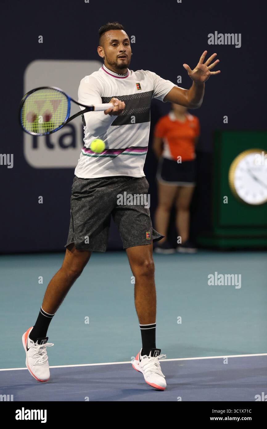 24 marzo 2019 - Miami Gardens, Florida, Stati Uniti d'America - MIAMI GARDENS, FLORIDA - 24 MARZO: Nick Kyrgios il giorno 7 del Miami Open presentato da Itau all'Hard Rock Stadium il 24 marzo 2019 a Miami Gardens, Florida. (Immagine di credito: © SMG via ZUMA Wire) Foto Stock