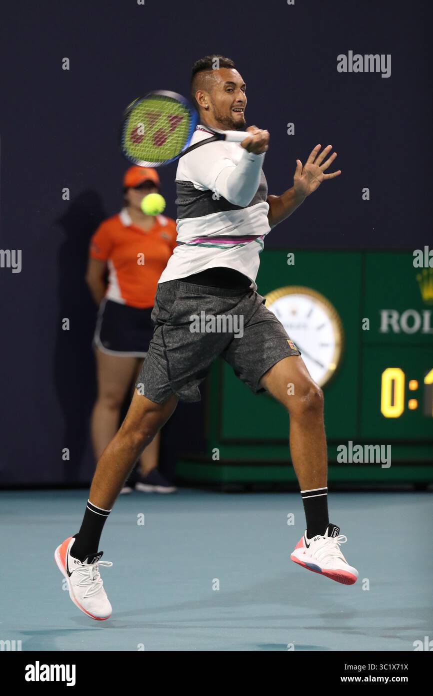 24 marzo 2019 - Miami Gardens, Florida, Stati Uniti d'America - MIAMI GARDENS, FLORIDA - 24 MARZO: Nick Kyrgios il giorno 7 del Miami Open presentato da Itau all'Hard Rock Stadium il 24 marzo 2019 a Miami Gardens, Florida. (Immagine di credito: © SMG via ZUMA Wire) Foto Stock