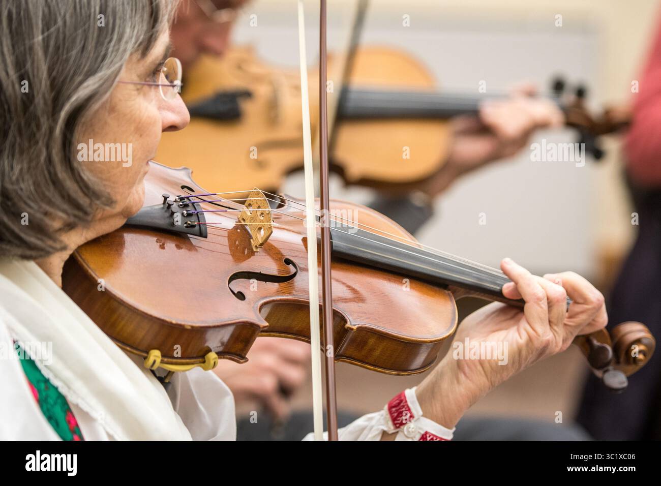 16 dicembre 2017 - Greenbelt, Maryland, Stati Uniti - la donna suona una canzone sullo Swedish Fiddle in un tradizionale abito scandinavo (immagine di credito: © Edwin Remsberg / Vwpics/VW Pics via ZUMA Wire) Foto Stock