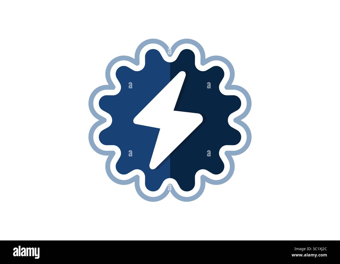 Emblema con logo Lightning blu con bullone bianco Illustrazione Vettoriale