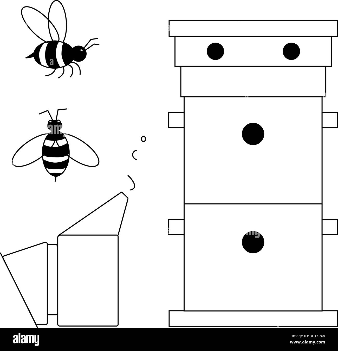 Casa del miele e api. Illustrazione della linea grafica vettoriale. design per grafica di moda, stampe tessili, tessuti, carte da parati. Per poster, volantino, banne Illustrazione Vettoriale