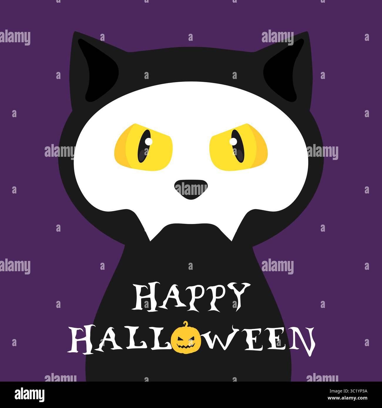 Carta Halloween minimalista con un gatto. Gatto nero con un teschio sulla faccia. Illustrazione vettoriale Illustrazione Vettoriale