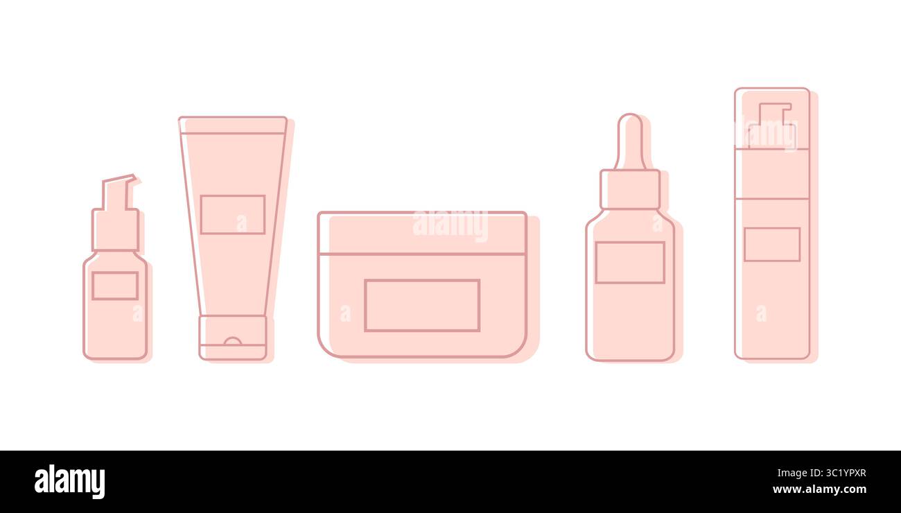 Icone di contorno dei tubi cosmetici astratti. Tubi astratti per la bellezza e la cura della pelle. Illustrazione vettoriale Illustrazione Vettoriale