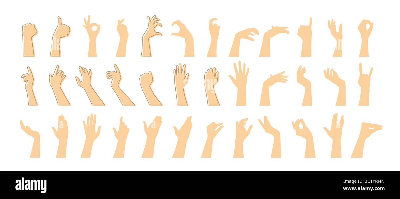 Raccolta di vari gesti della mano. Set di diverse silhouette gestuali. Illustrazione vettoriale Illustrazione Vettoriale