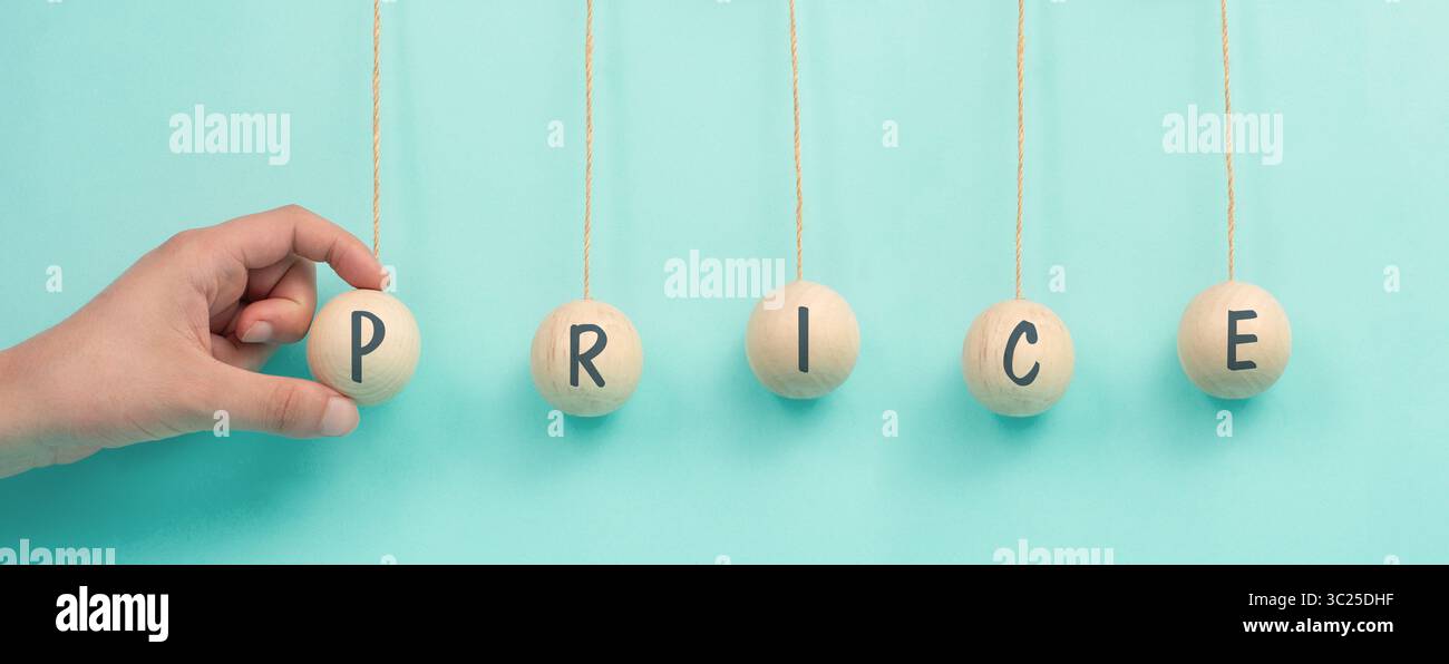 Prezzi in aumento a livello globale, spese di vita elevate, generi alimentari costosi, costi del gas e dell'elettricità, inflazione, Newton Cradle Concept Foto Stock