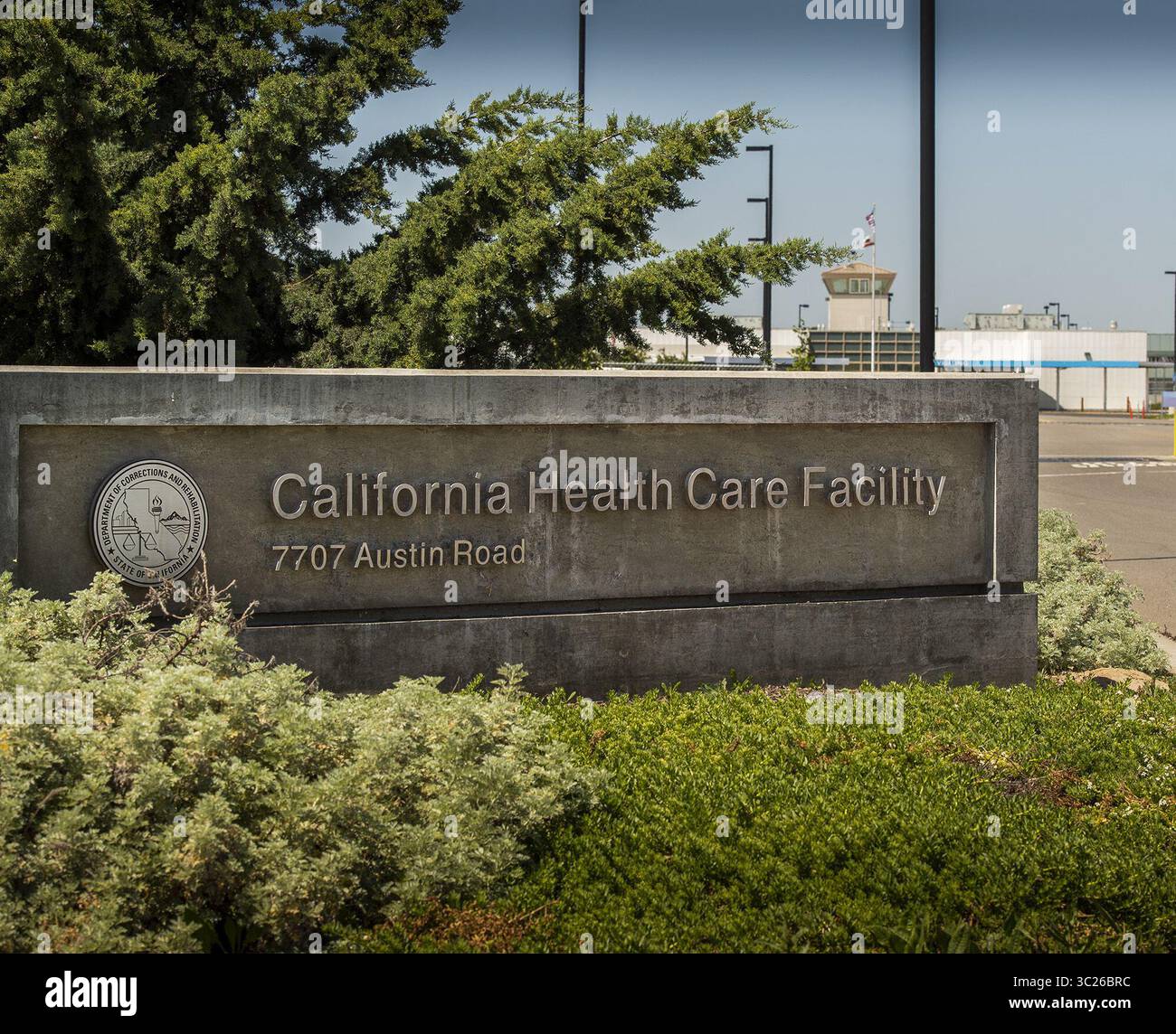 2 maggio 2019 - Stockton, CALIFORNIA, USA - la California Health Care Facility, un ospedale penitenziario a sud di Stockton, California, ospita circa 2.600 detenuti, il 2 maggio 2019. Un paziente della prigione è morto a causa della malattia dei Legionari nel 2018, e i detenuti della struttura e due centri di correzione giovanile nelle vicinanze rimangono in acqua imbottigliata mentre il sistema idrico viene trattato. (Immagine di credito: © TNS via cavo ZUMA) Foto Stock