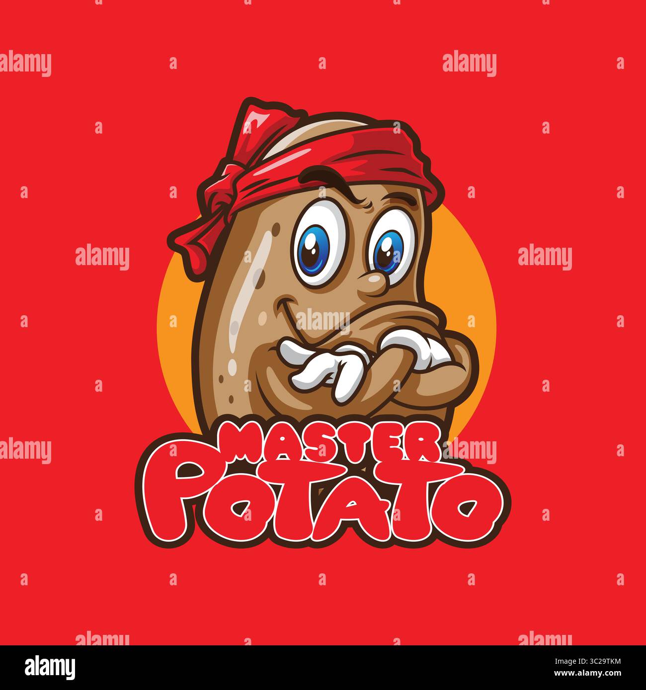 Design con logo della mascotte di patate e design moderno per la stampa di badge, emblemi e t shirt. Illustrazione della patata. Illustrazione Vettoriale