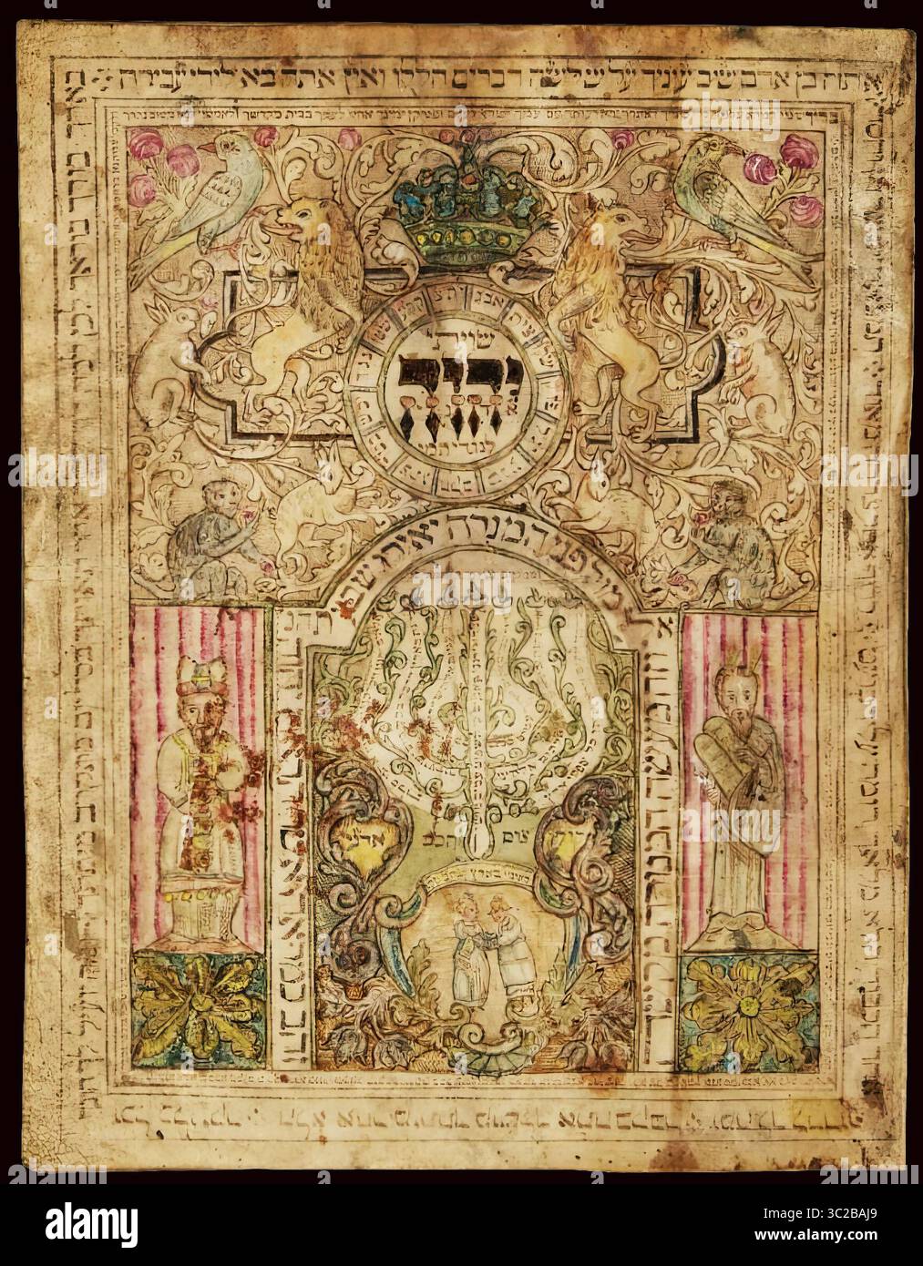 7869. Kabalistica, casa ebraica Good Luck Shivity, Europa, circa 19 °. C.. Foto Stock