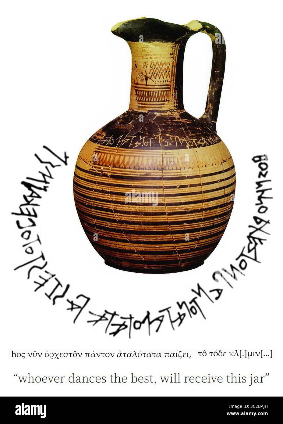 7876. Vaso in ceramica di Dipylon datato al 740 a.C. circa, uno dei due più antichi esempi noti di uso dell'alfabeto greco Foto Stock