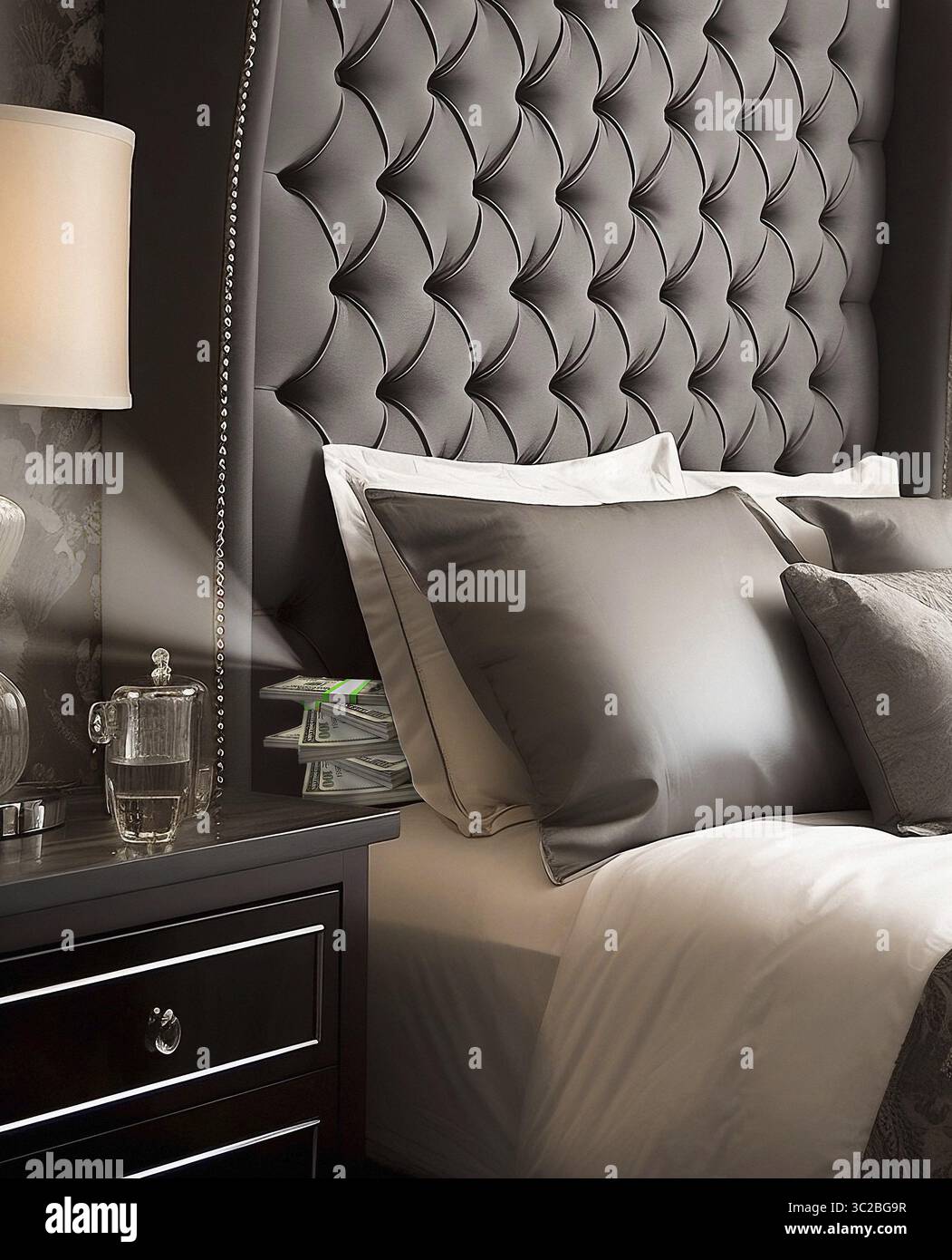 Immagine simbolica, mettere i soldi sotto il cuscino, nascondigli fantasiosi, scomparto congelatore, armadietto per scarpe, cestino per bucato, risparmio sui costi degli armadietti, negat Foto Stock