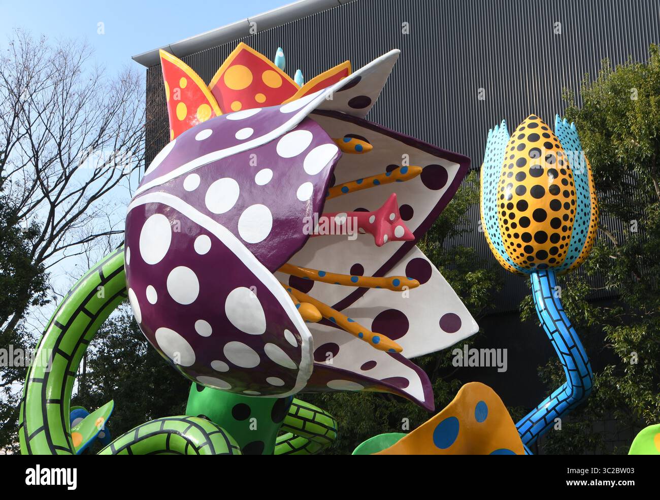 18 novembre 2018 - Matsumoto, Giappone - i punti Polka sono una caratteristica dell'arte di Yayoi Kusama presso il Museo d'Arte della città di Matsumoto, nella sua città natale, Matsumoto, Giappone, domenica 18 novembre 2018. Anche alcuni degli autobus cittadini e i distributori automatici del museo hanno dei punti polka. (Immagine di credito: © Mark Hertzberg/ZUMA Wire) Foto Stock