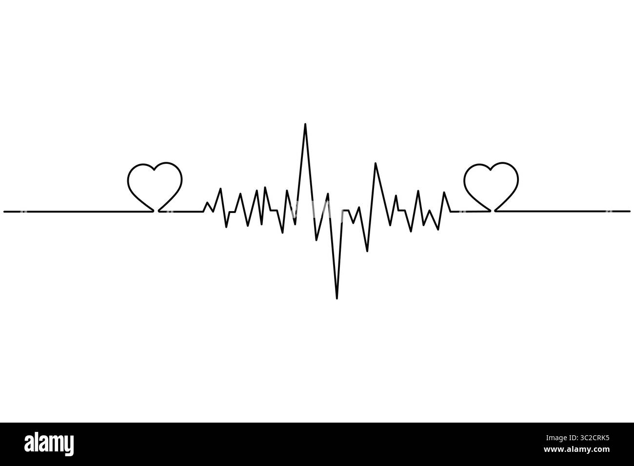 Battito cardiaco con cuore continuo una linea disegnata su sfondo bianco isolare l'illustrazione vettoriale del contorno Illustrazione Vettoriale