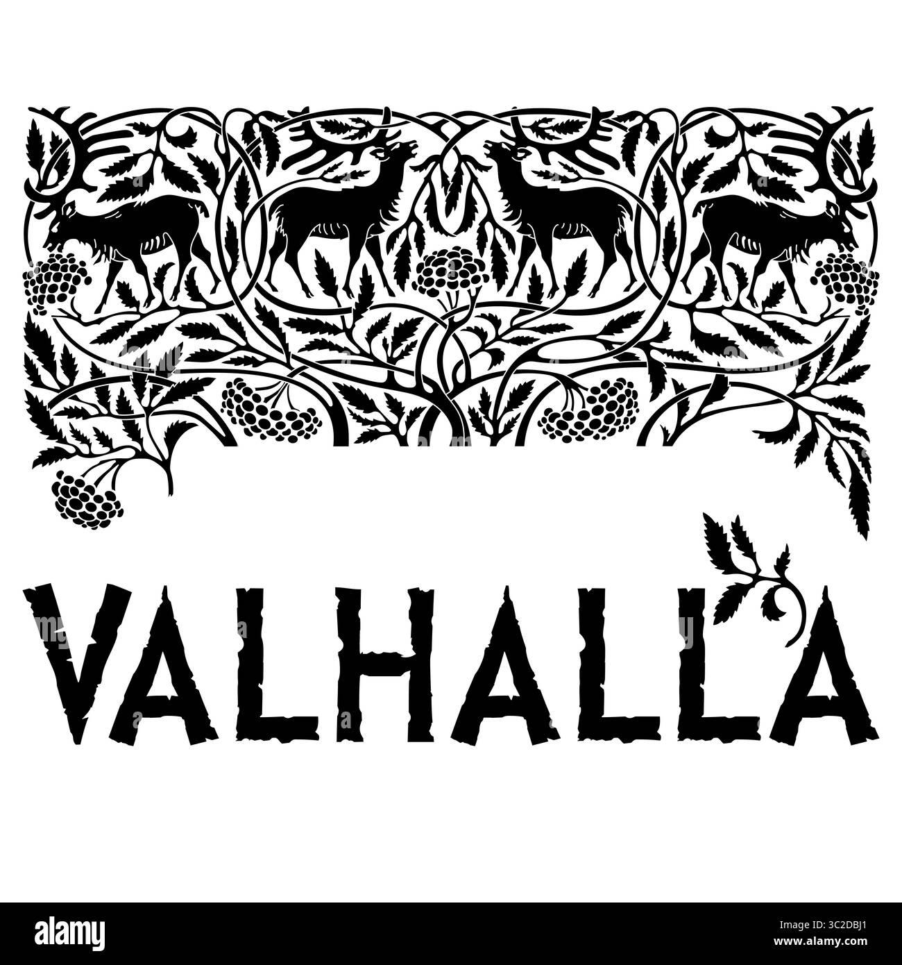 Incisione vintage. L'albero della vita nella mitologia norrena con gli animali Illustrazione Vettoriale