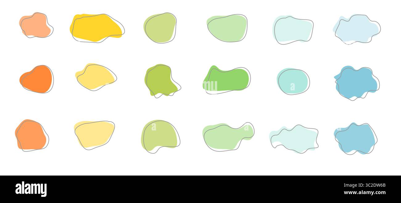 Set colorato a forma di blob organico. Raccolta di oggetti isolati vettoriali di forme irregolari liquide. Illustrazione Vettoriale